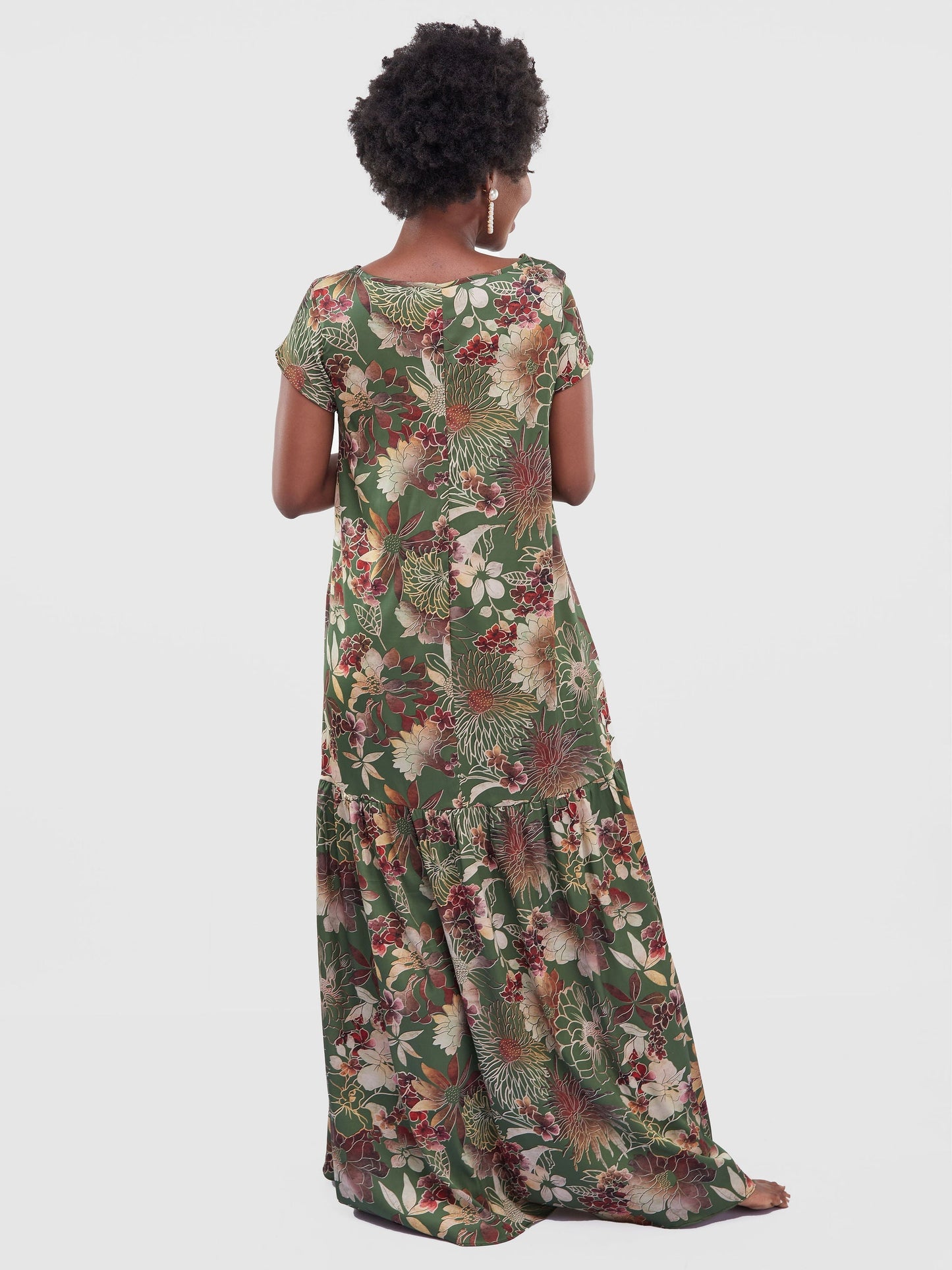 Vivo Jamila 1 Tier Maxi Dress - Green Floral Print