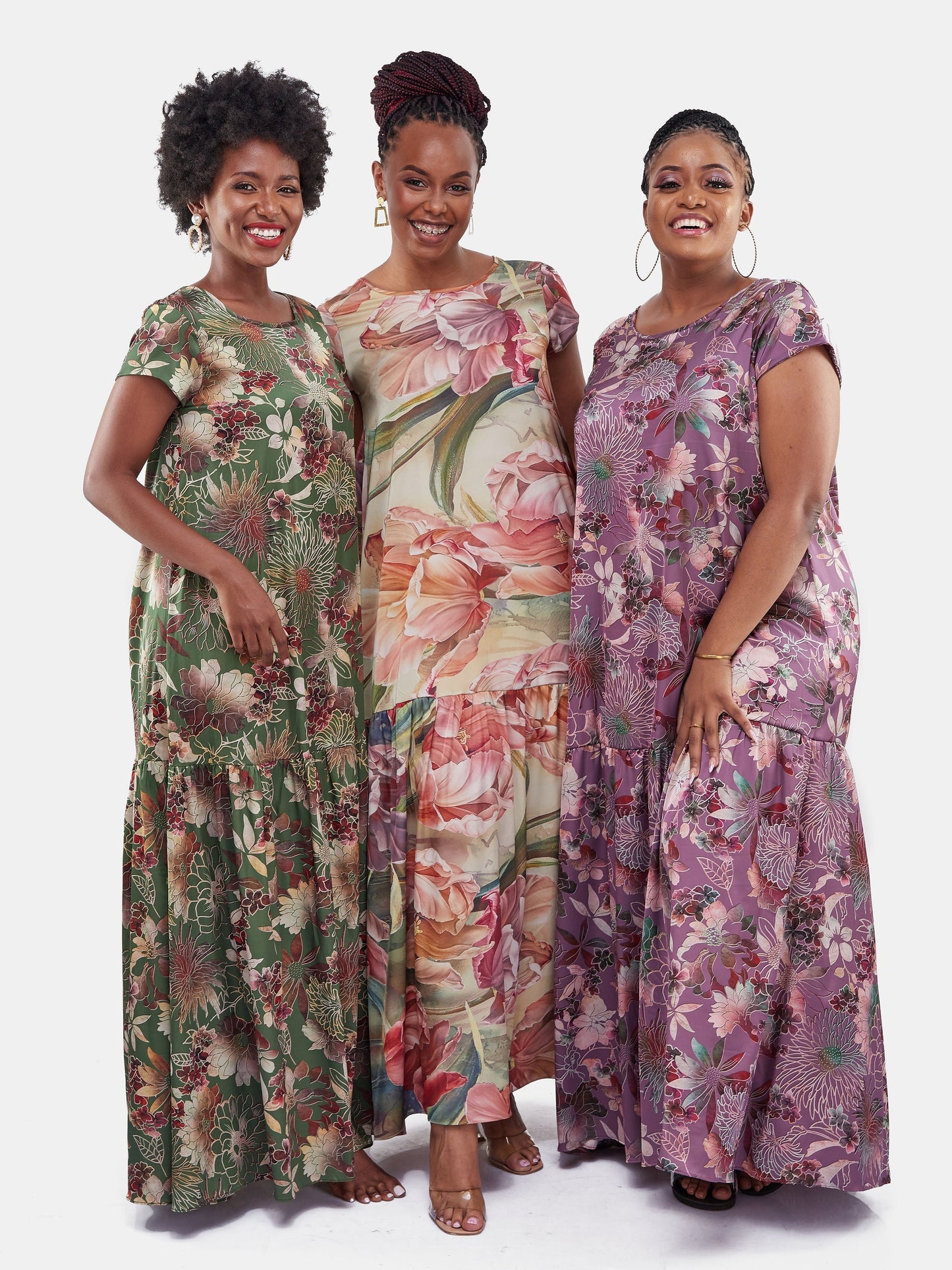 Vivo Jamila 1 Tier Maxi Dress - Green Floral Print