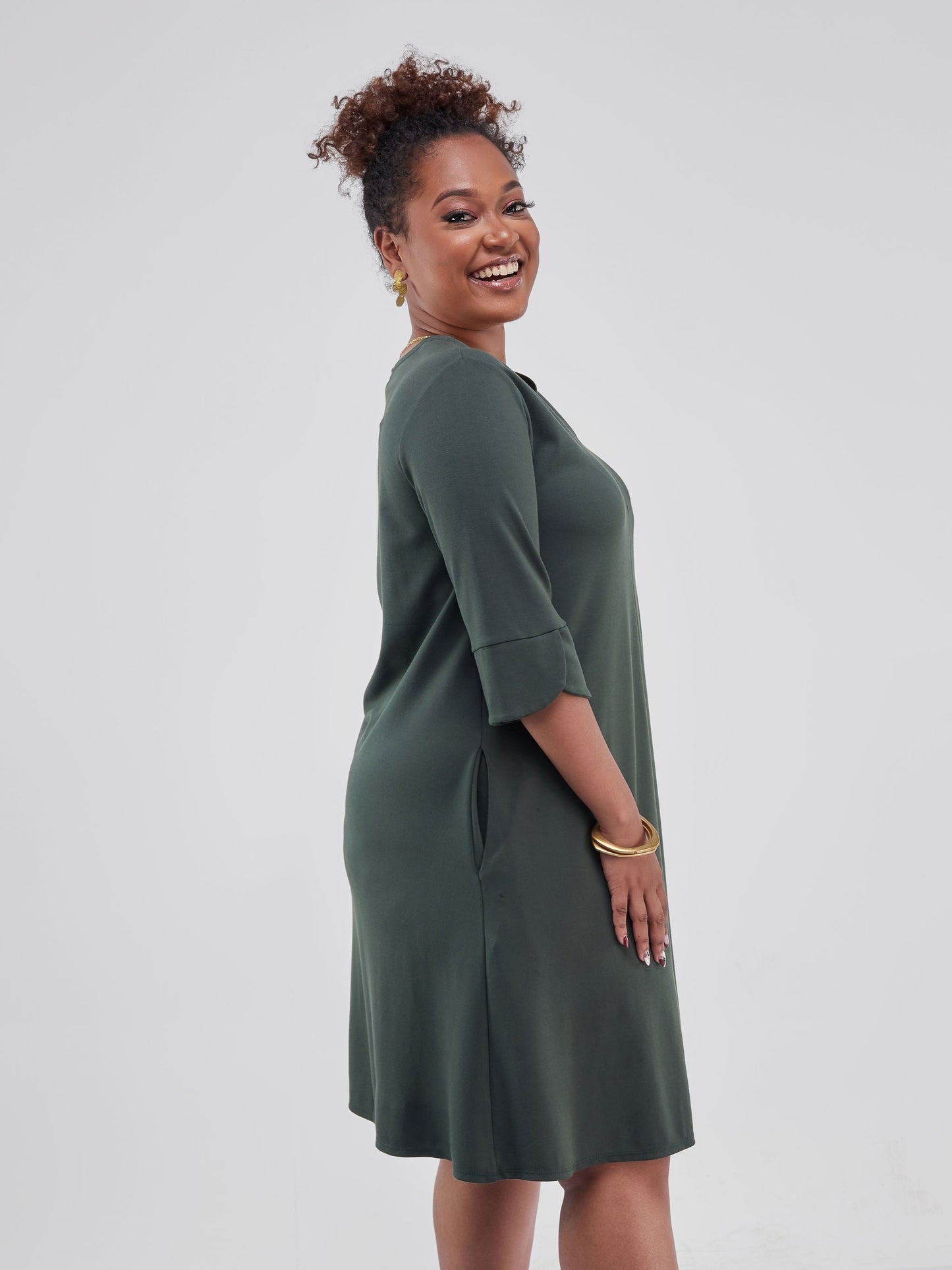 Vivo Zawadi Keyhole Dress - Dark Green