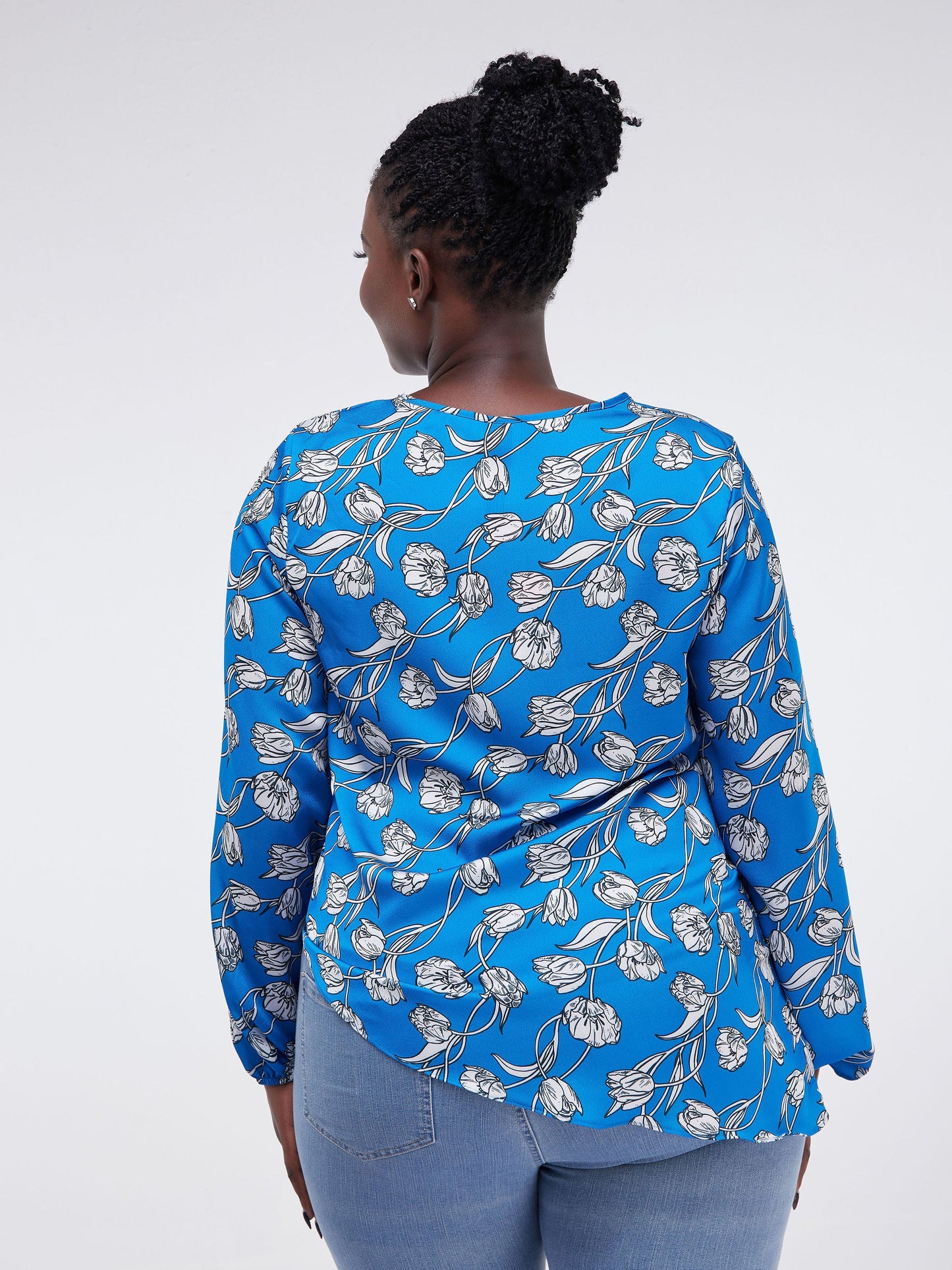 Vivo Lalea Tulip Bishop Sleeve Top - Royal Blue Print