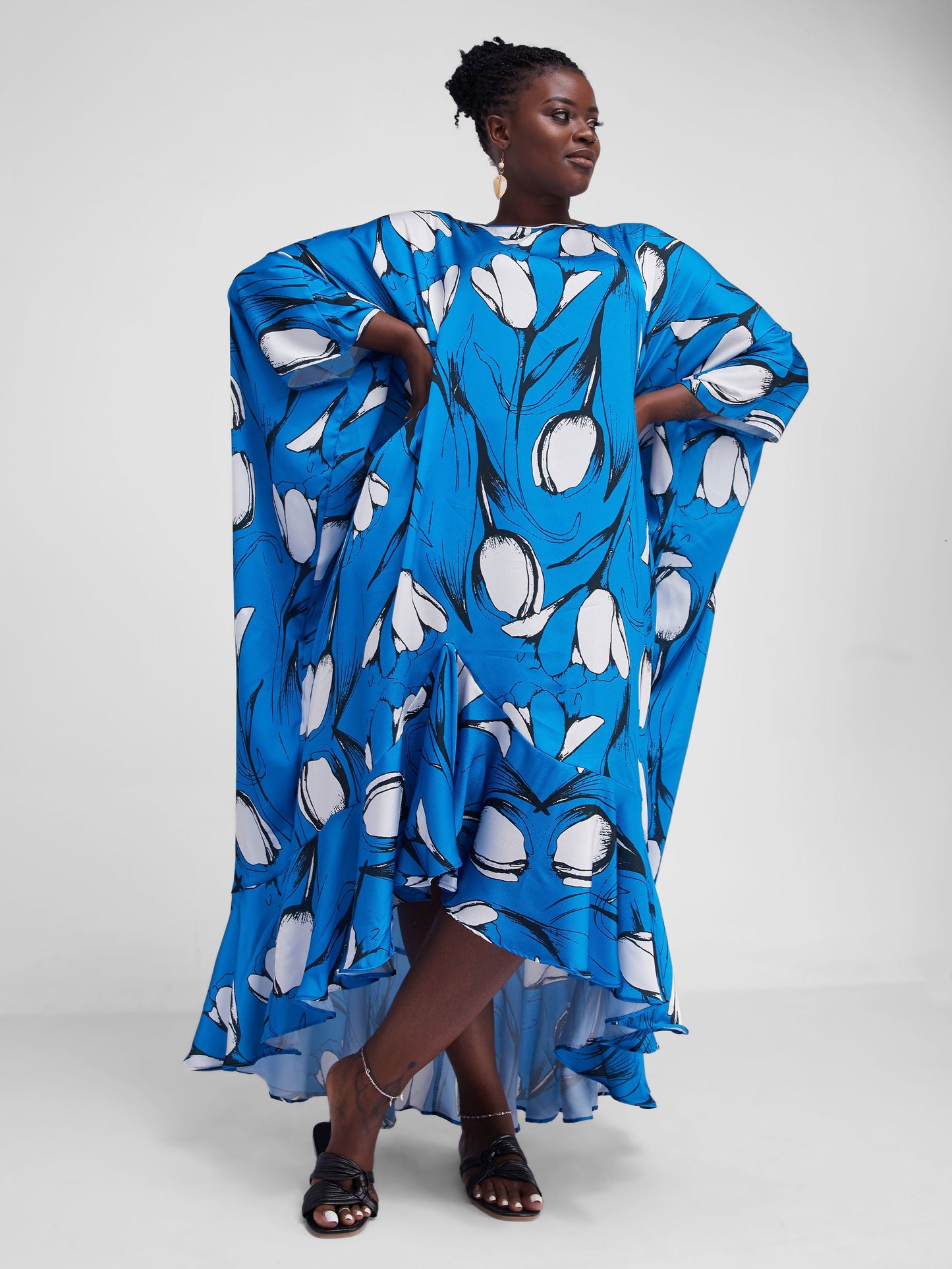 Vivo Lalea Asymetrical Flounce Kaftan Maxi Dress - Royal Blue Print