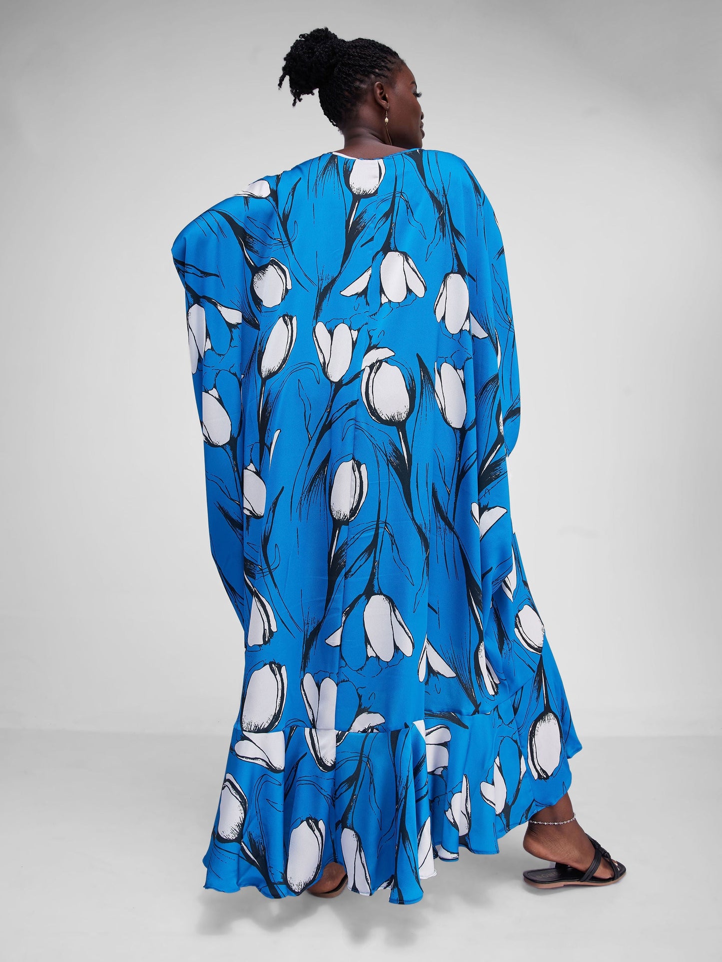 Vivo Lalea Asymetrical Flounce Kaftan Maxi Dress - Royal Blue Print