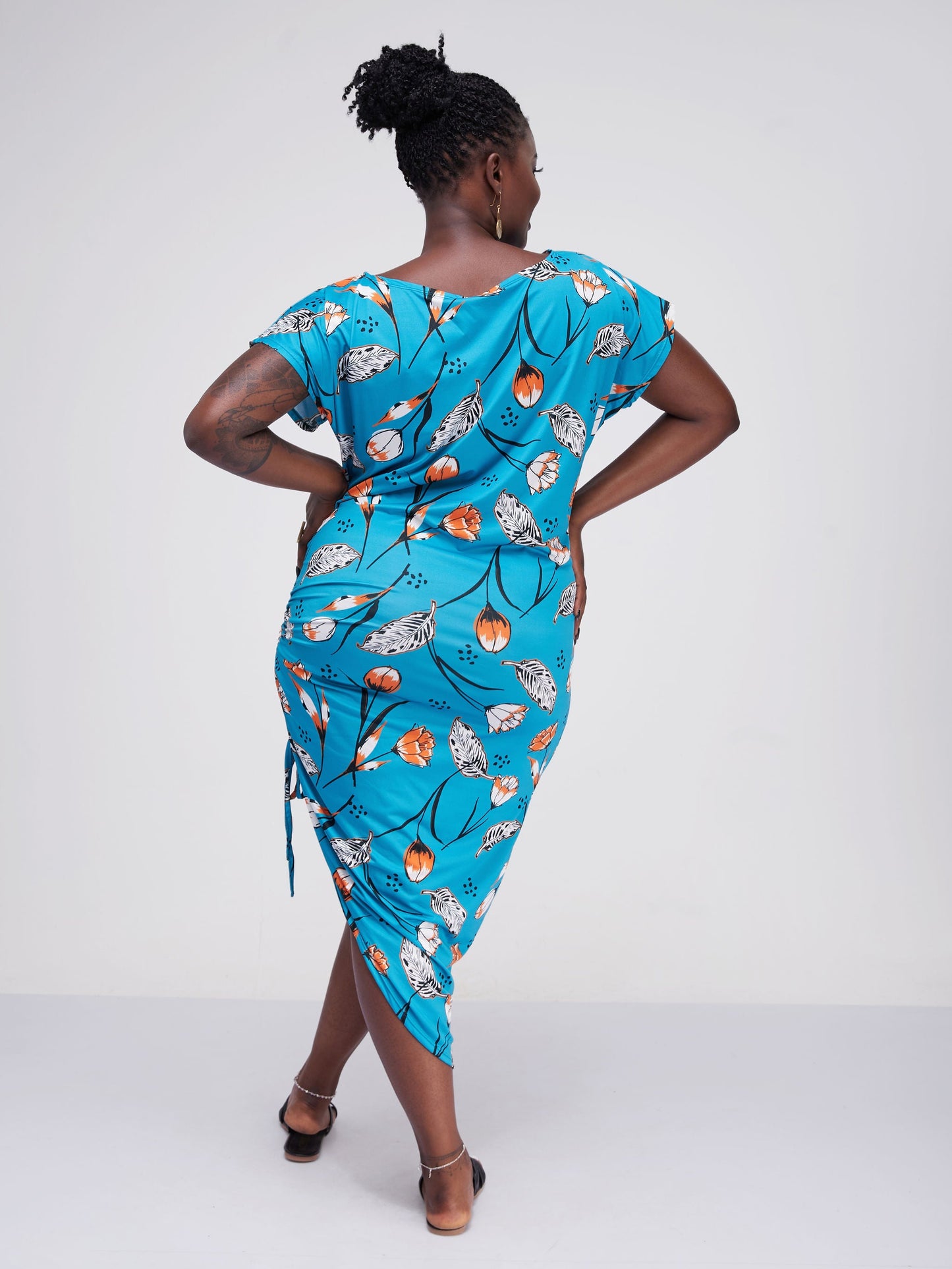 Vivo Lalea Drawstring Maxi Dress - Teal Print