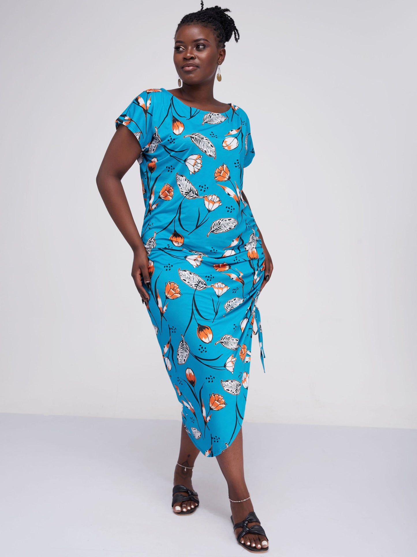 Vivo Lalea Drawstring Maxi Dress - Teal Print