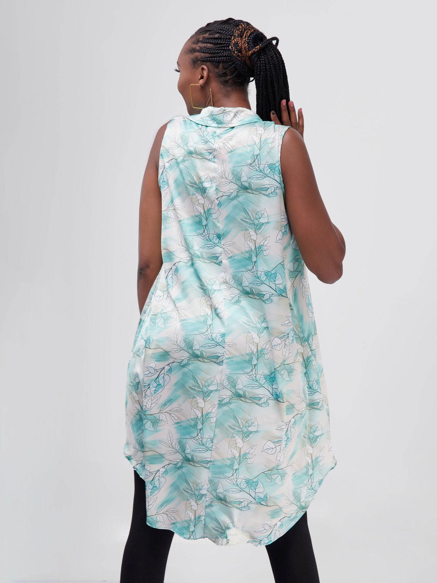 Vivo Zuri Sleeveless Tent High Low Top - Green Leaf Print