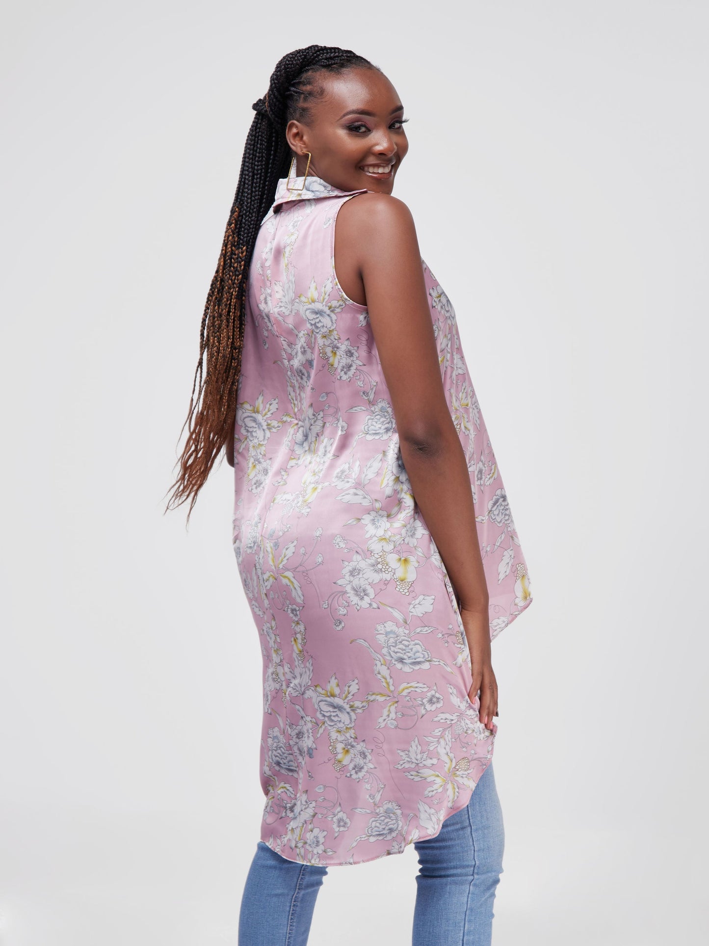 Vivo Zuri Sleeveless Tent High Low Top - Light Pink Floral Print