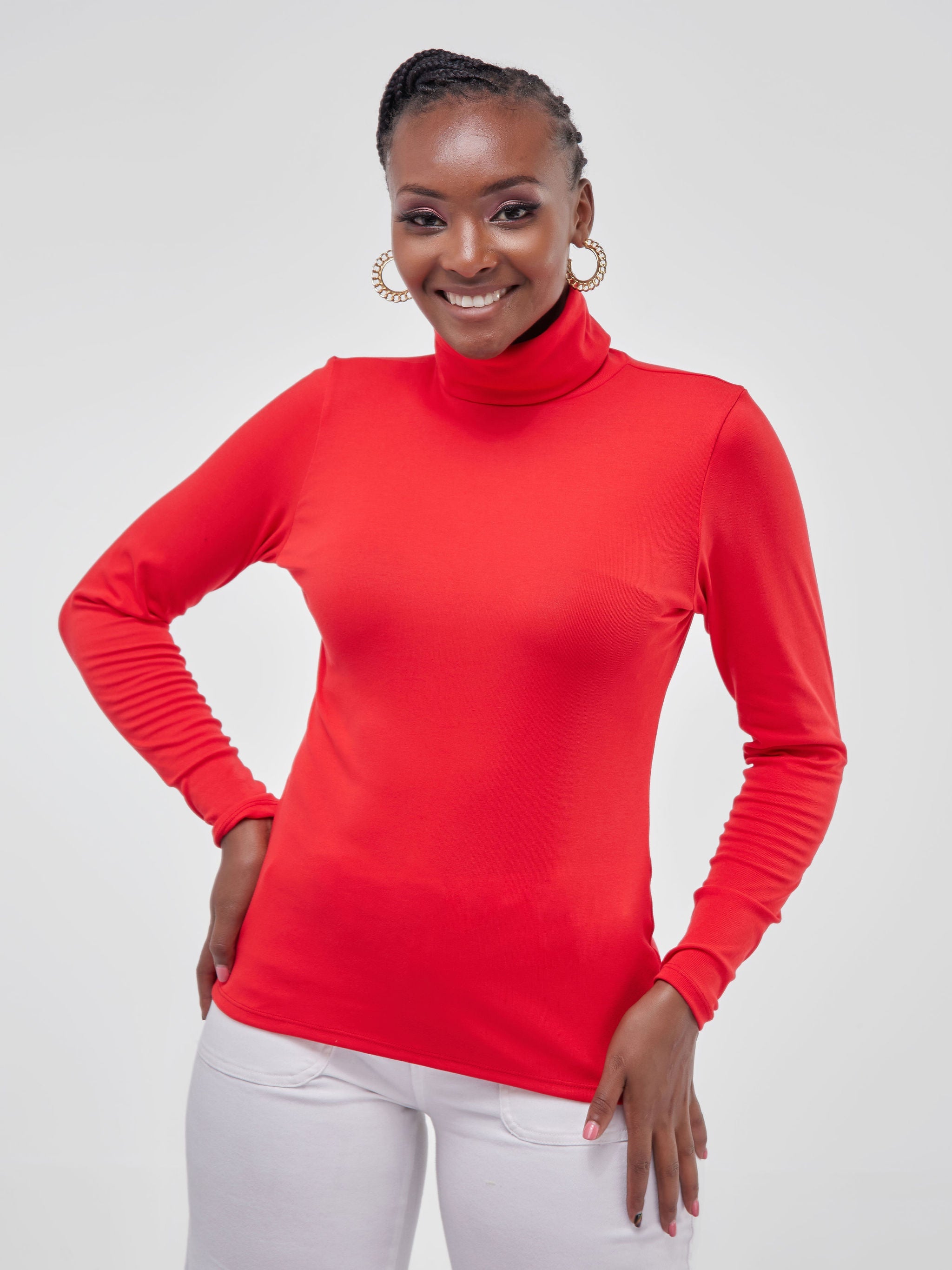 Vivo Basic Turtle Neck Top - Red