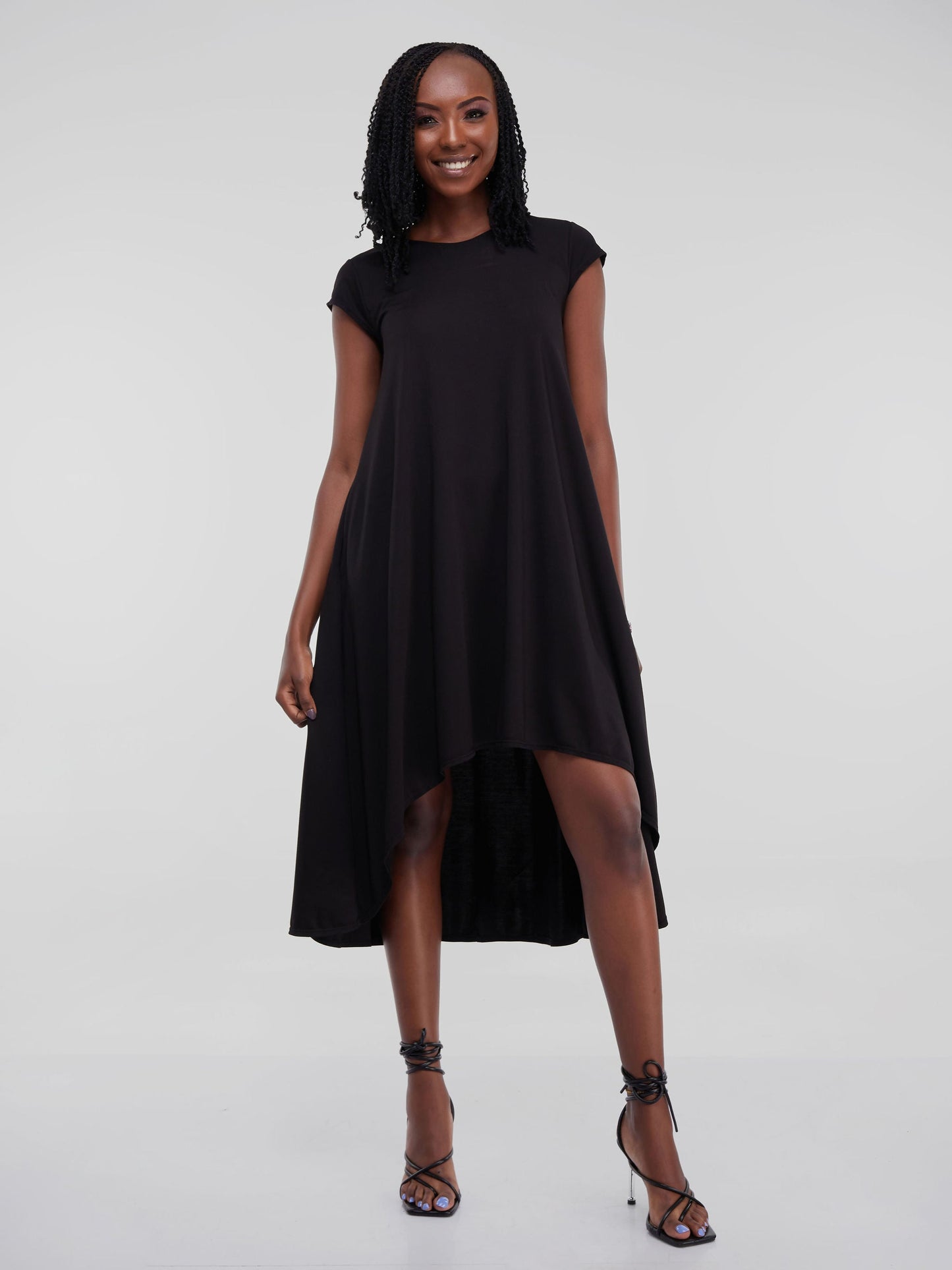 Vivo Ponte Back Pleat High Low Dress - Black
