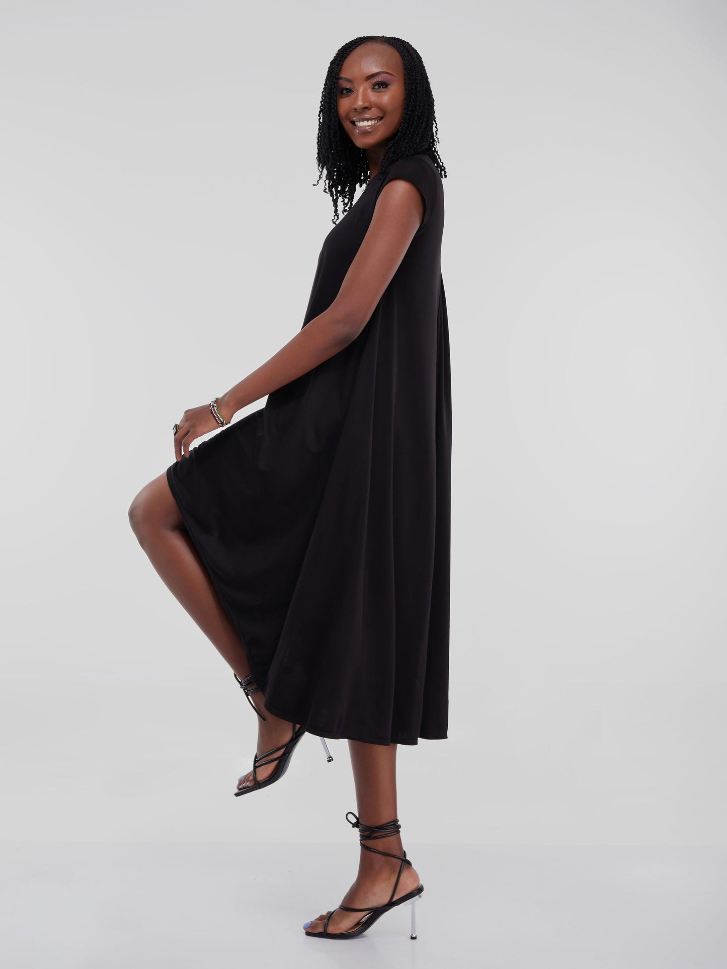Vivo Ponte Back Pleat High Low Dress - Black