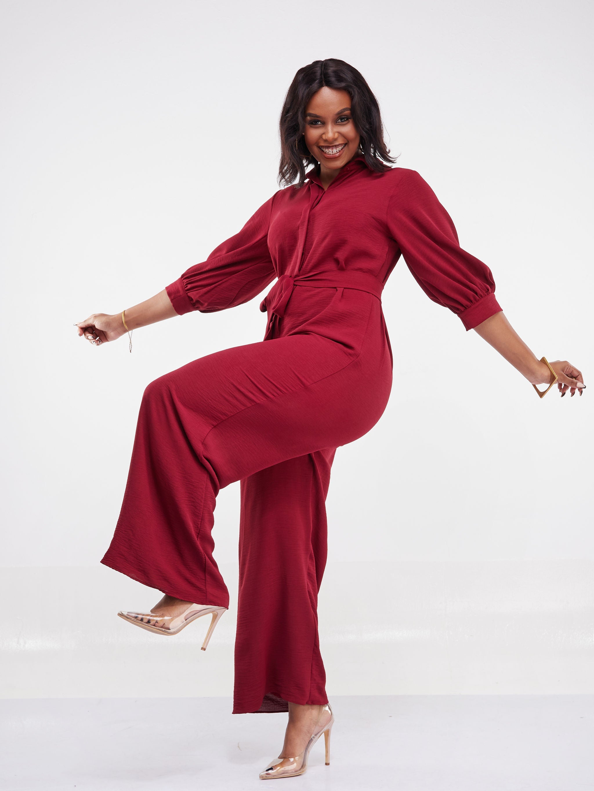 Vivo Tunu Long Sleeve Collar Jumpsuit - Maroon