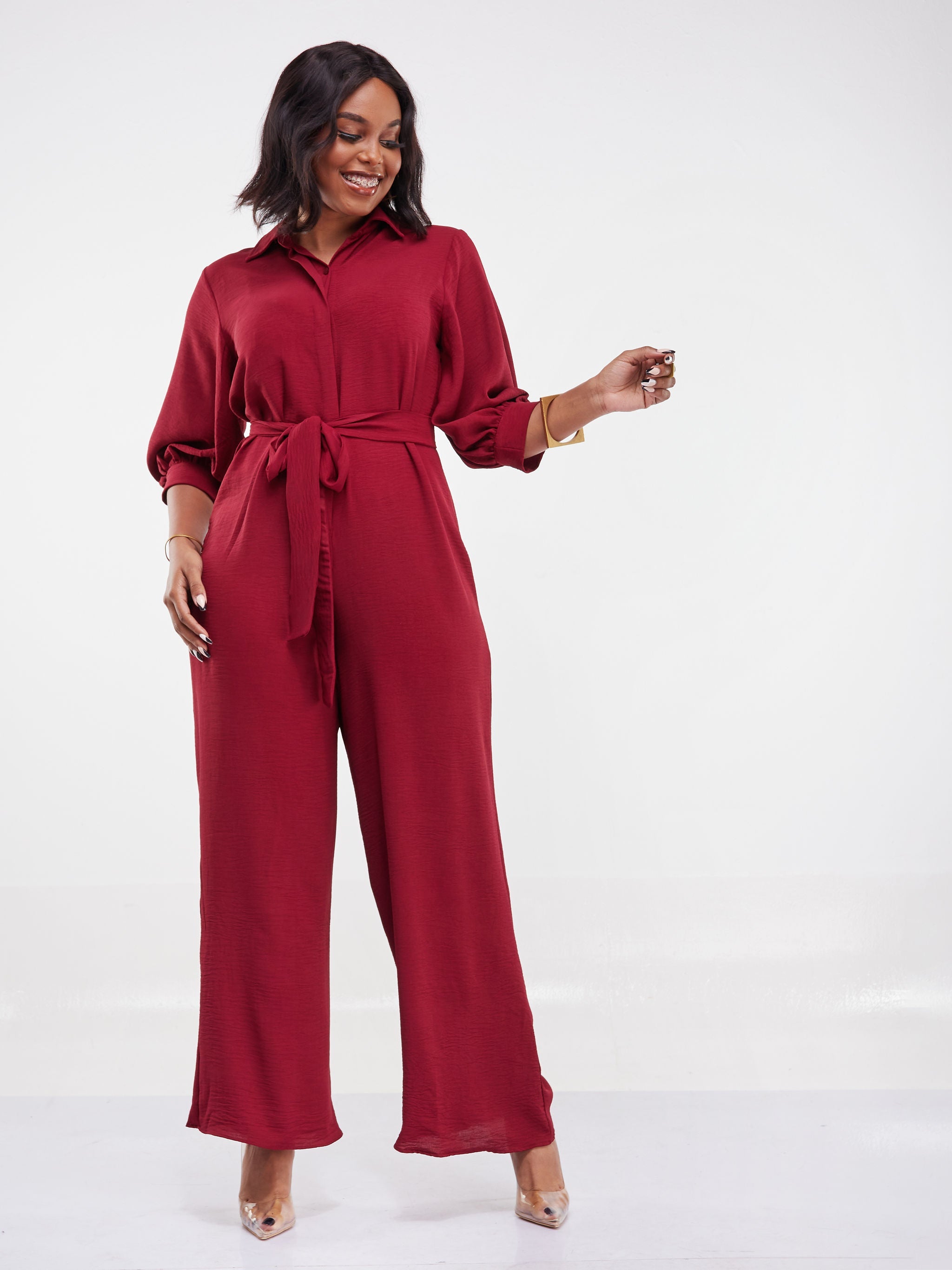 Vivo Tunu Long Sleeve Collar Jumpsuit - Maroon