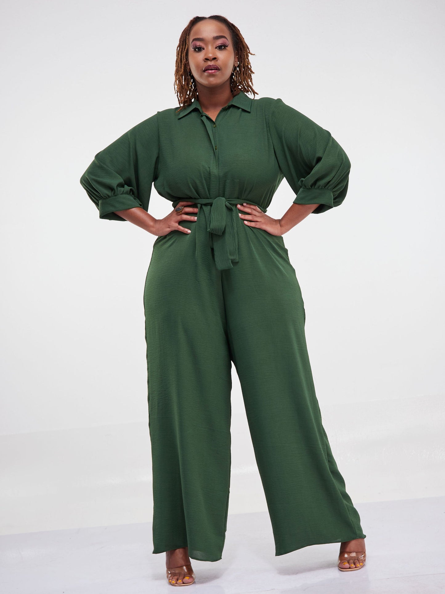 Vivo Tunu Long Sleeve Collar Jumpsuit - Green