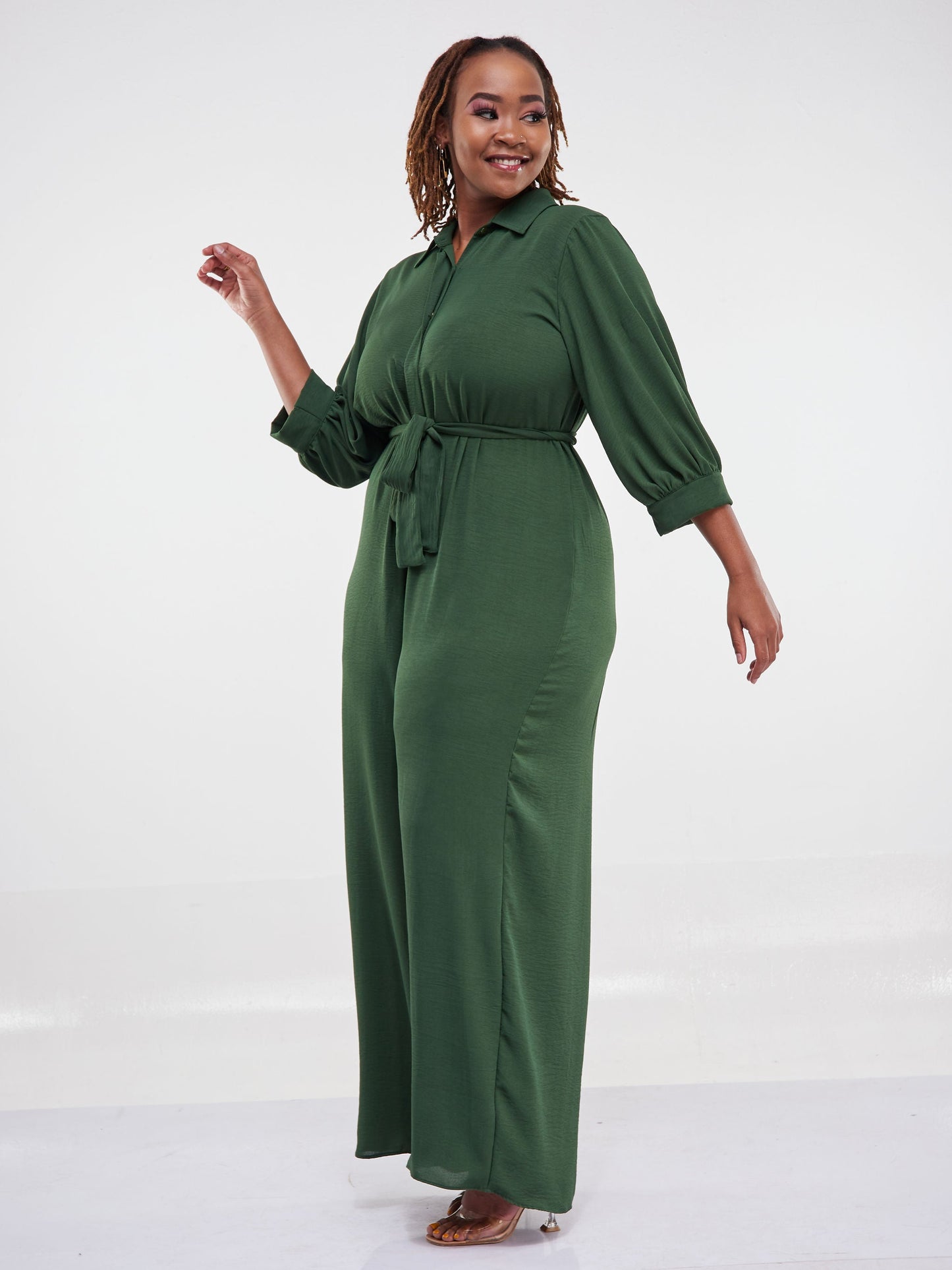 Vivo Tunu Long Sleeve Collar Jumpsuit - Green