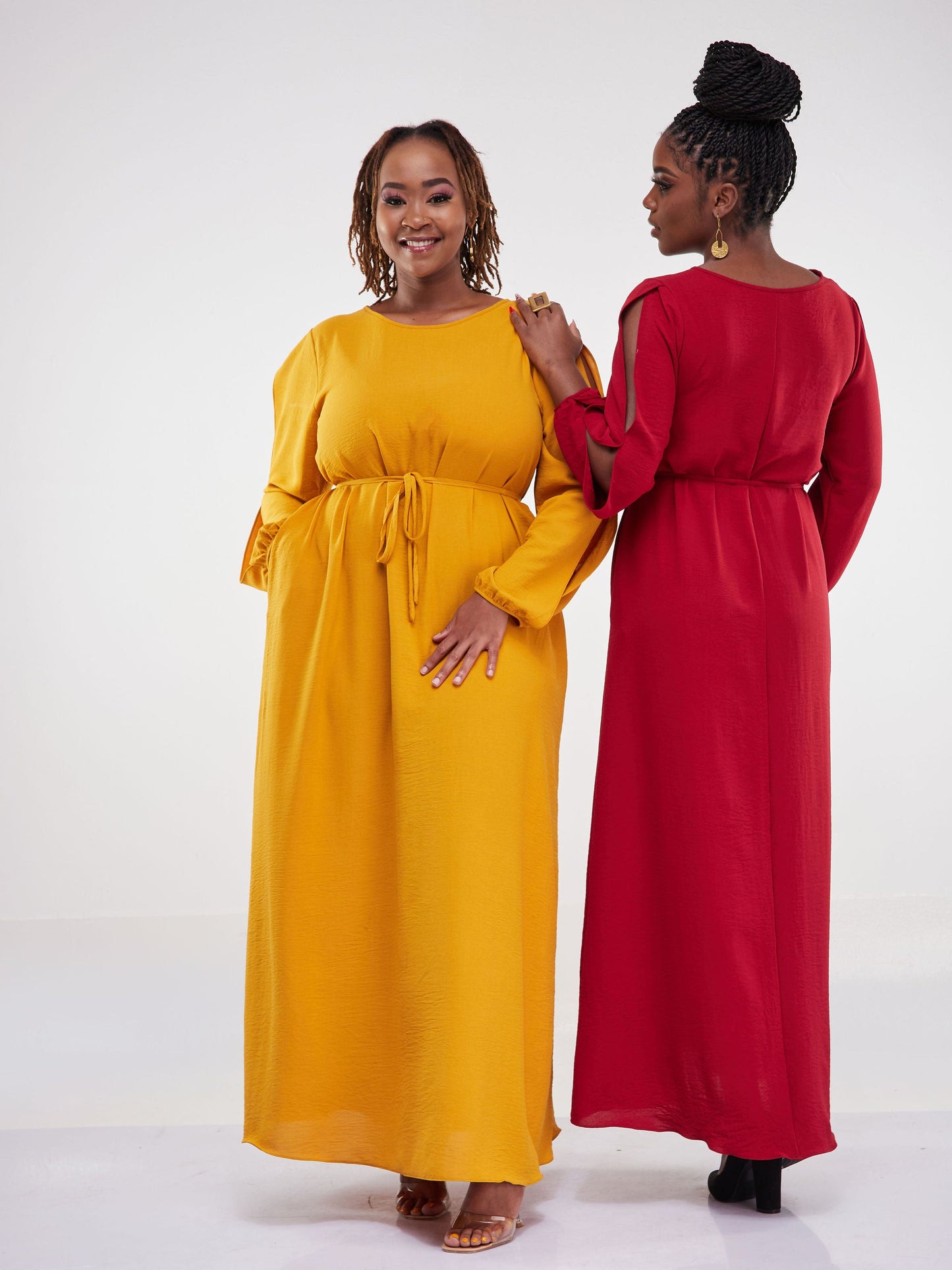 Vivo Tunu Long Slit Sleeve Tent Maxi Dress - Mustard