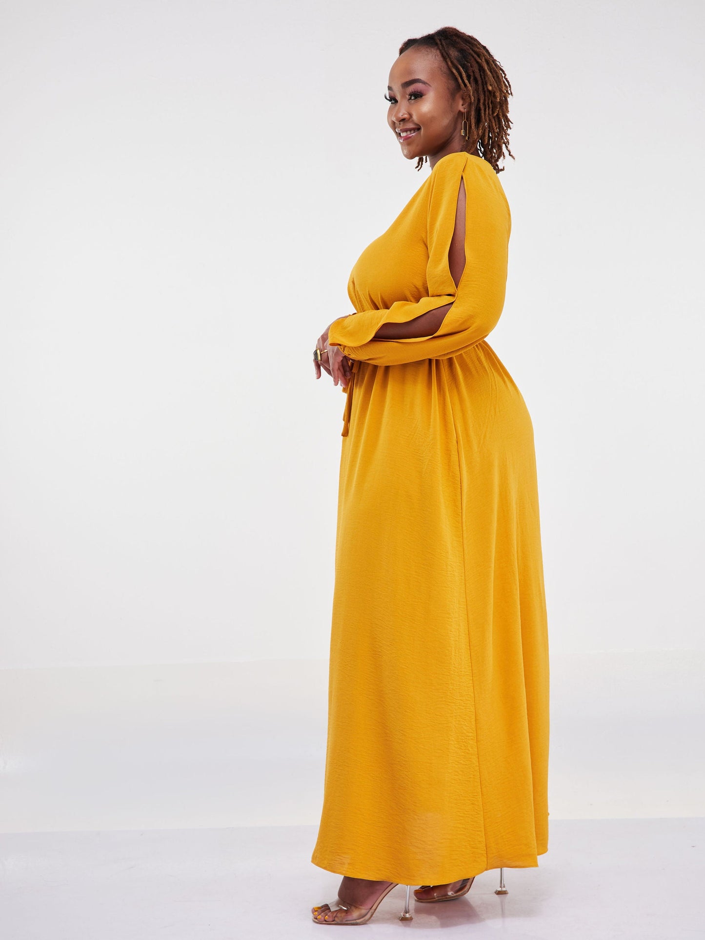 Vivo Tunu Long Slit Sleeve Tent Maxi Dress - Mustard