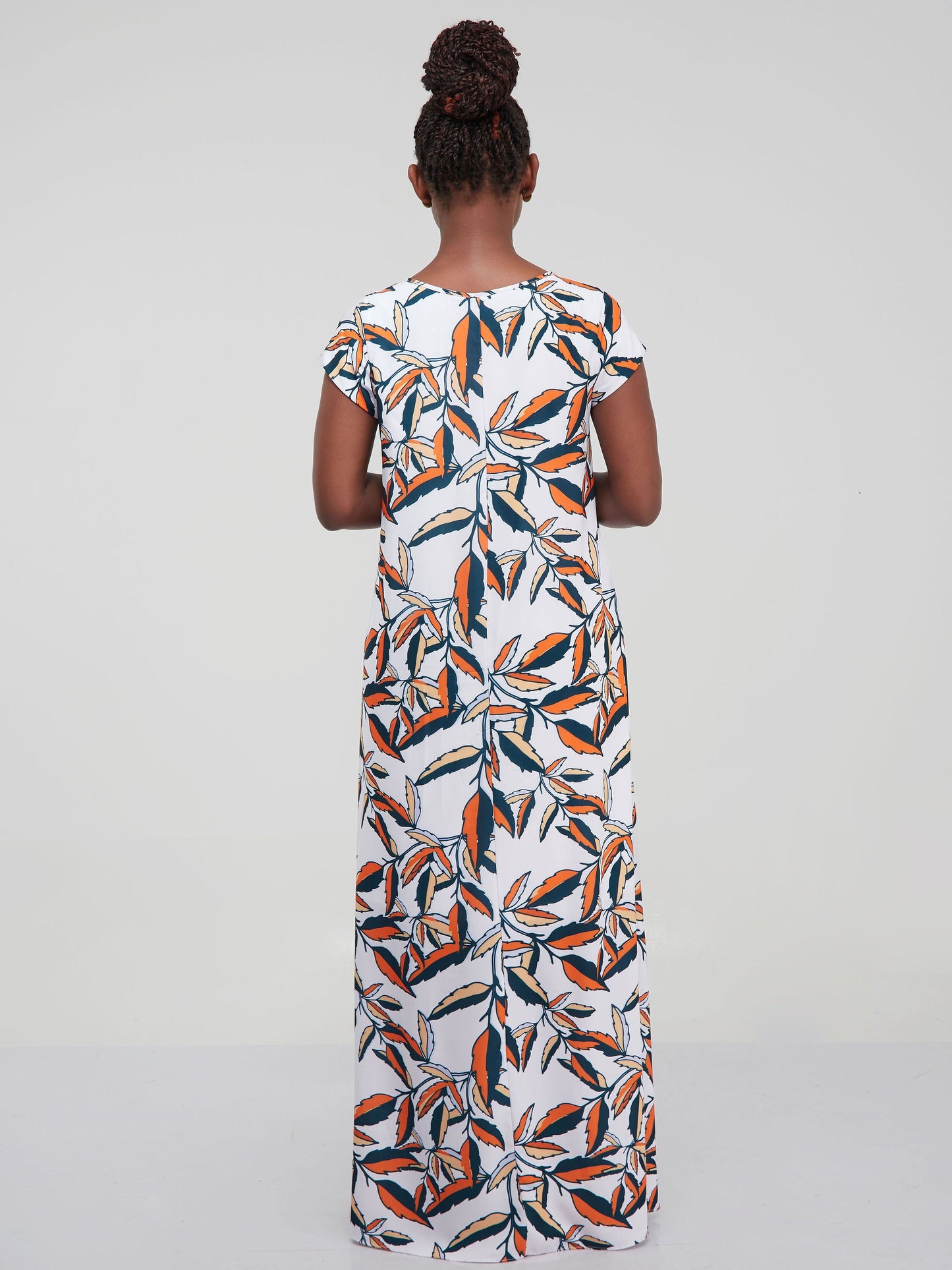 Vivo Basic Cap Sleeved Tent Maxi Dress - Orange Floral Print