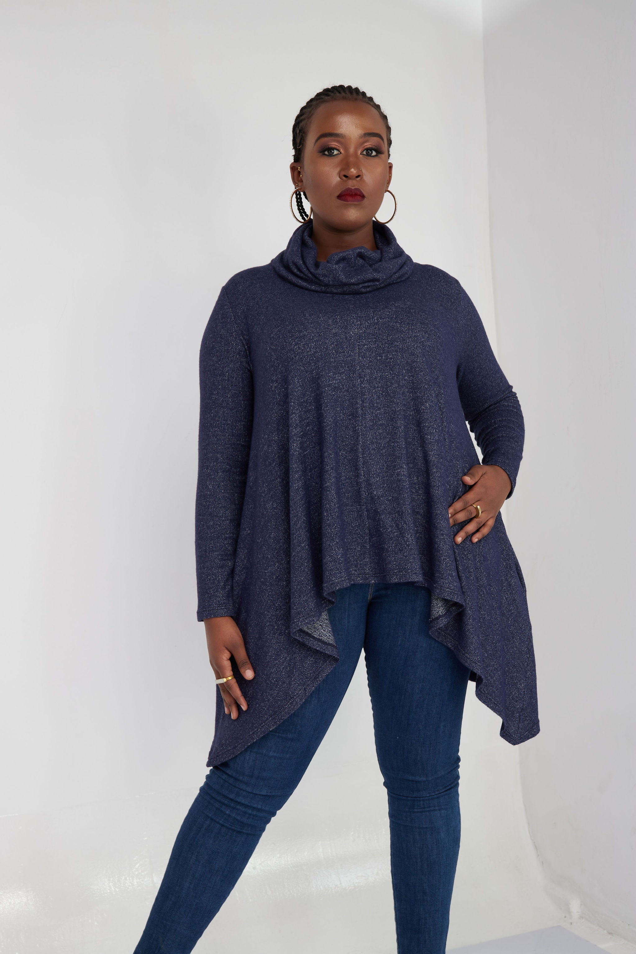 Vivo Neo Imelda Cowl Sweater - Navy Blue
