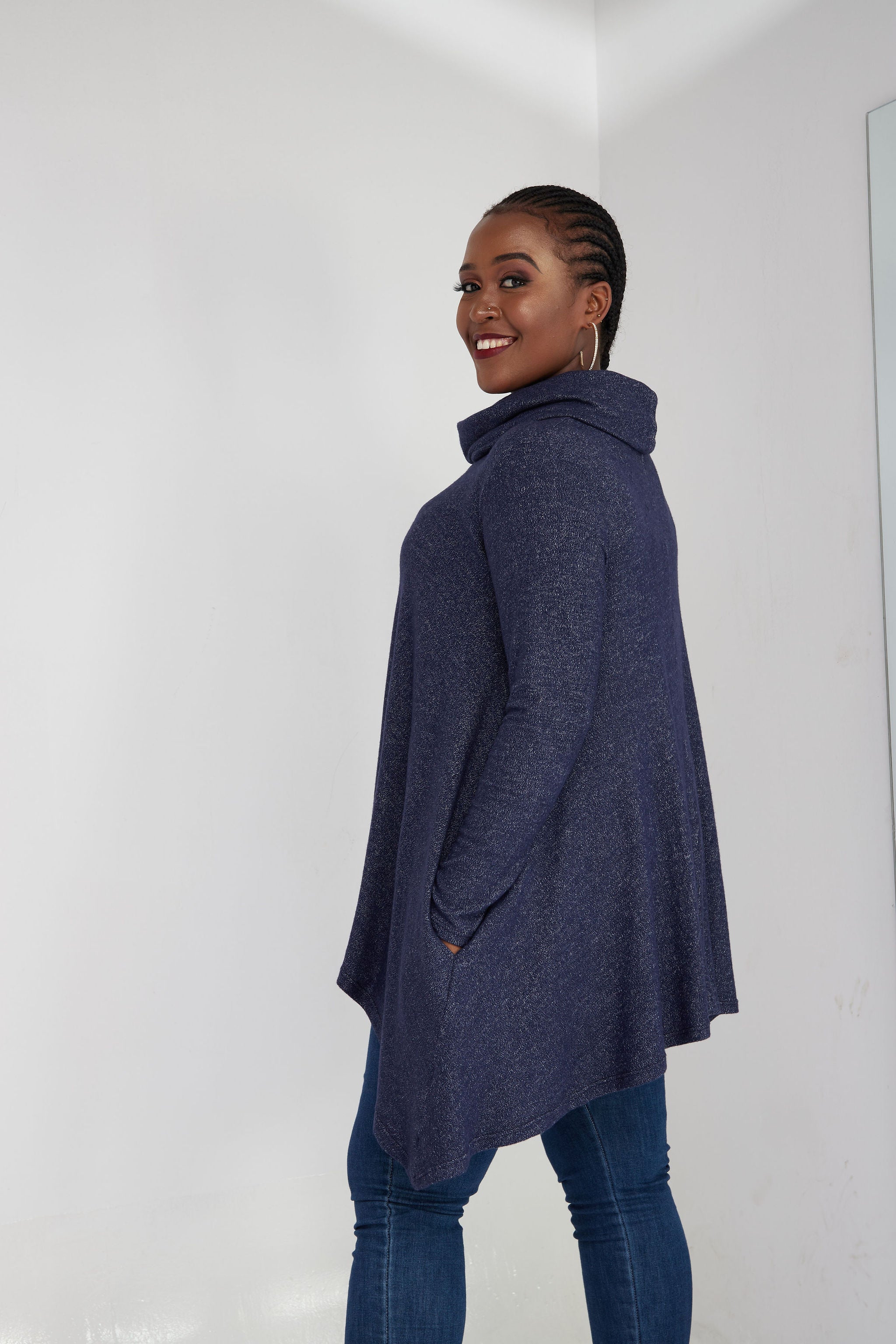 Vivo Neo Imelda Cowl Sweater - Navy Blue