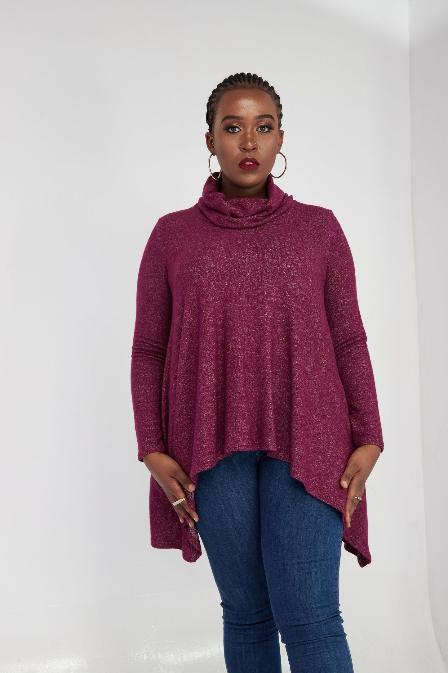 Vivo Neo Imelda Cowl Sweater - Burgundy
