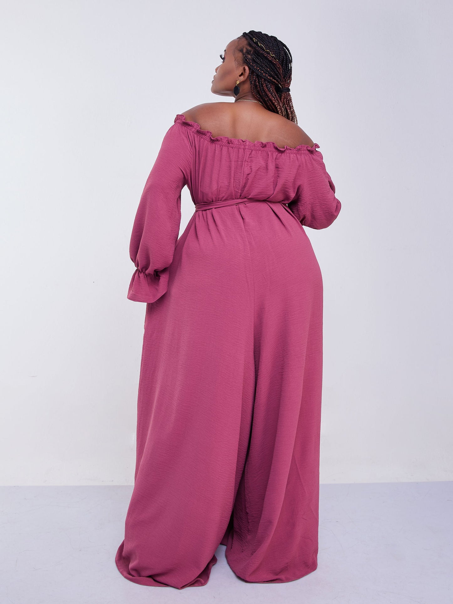 Vivo Jema Off-shoulder Long Sleeve Jumpsuit - Peach