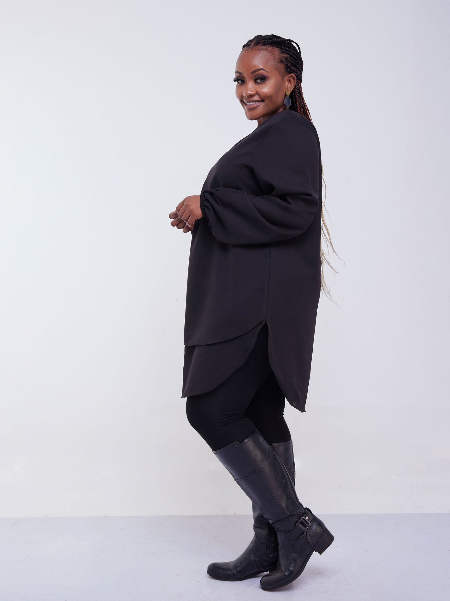 Vivo Jema Scalloped Chiffon Top - Black