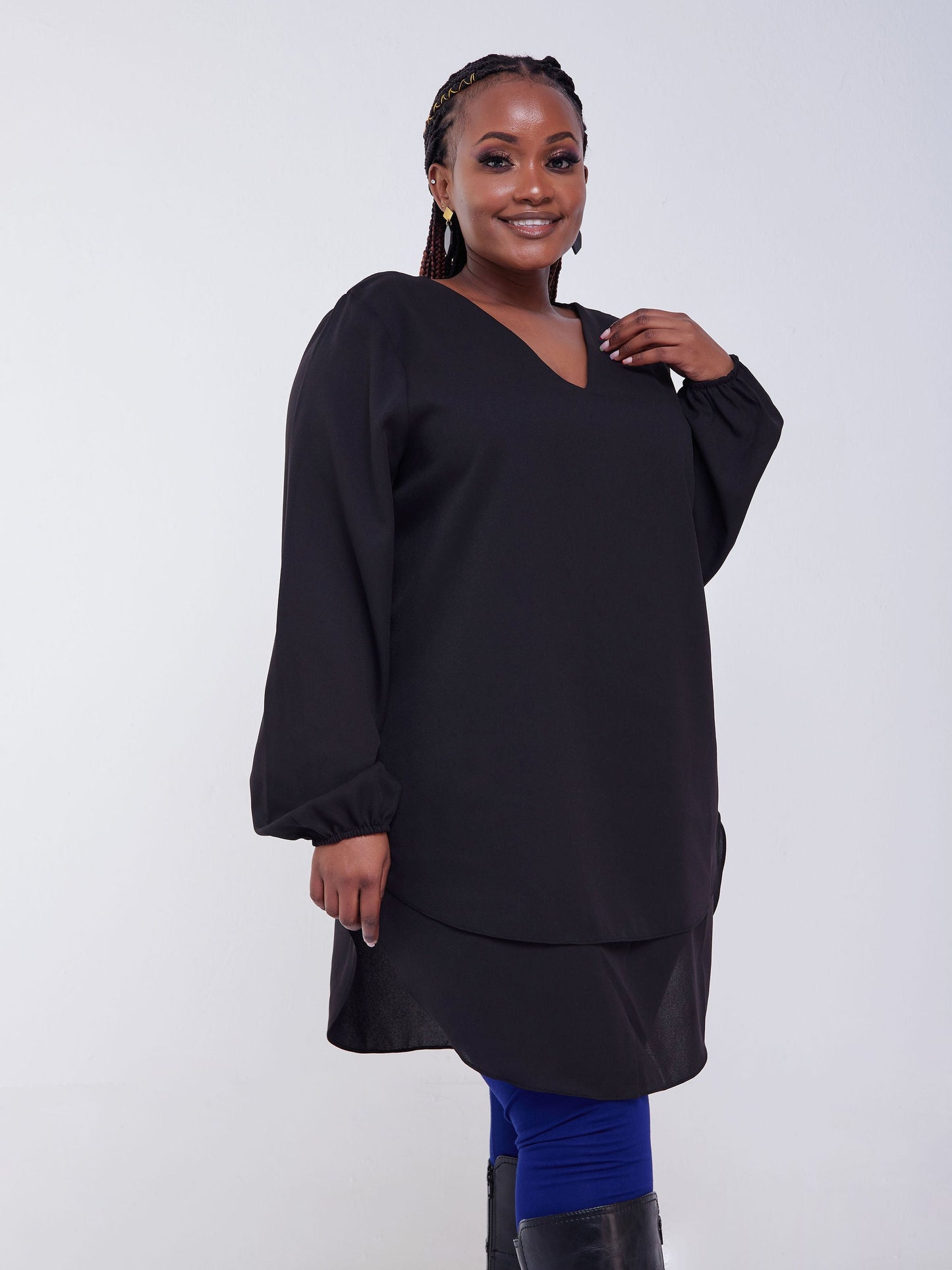 Vivo Jema Scalloped Chiffon Top - Black