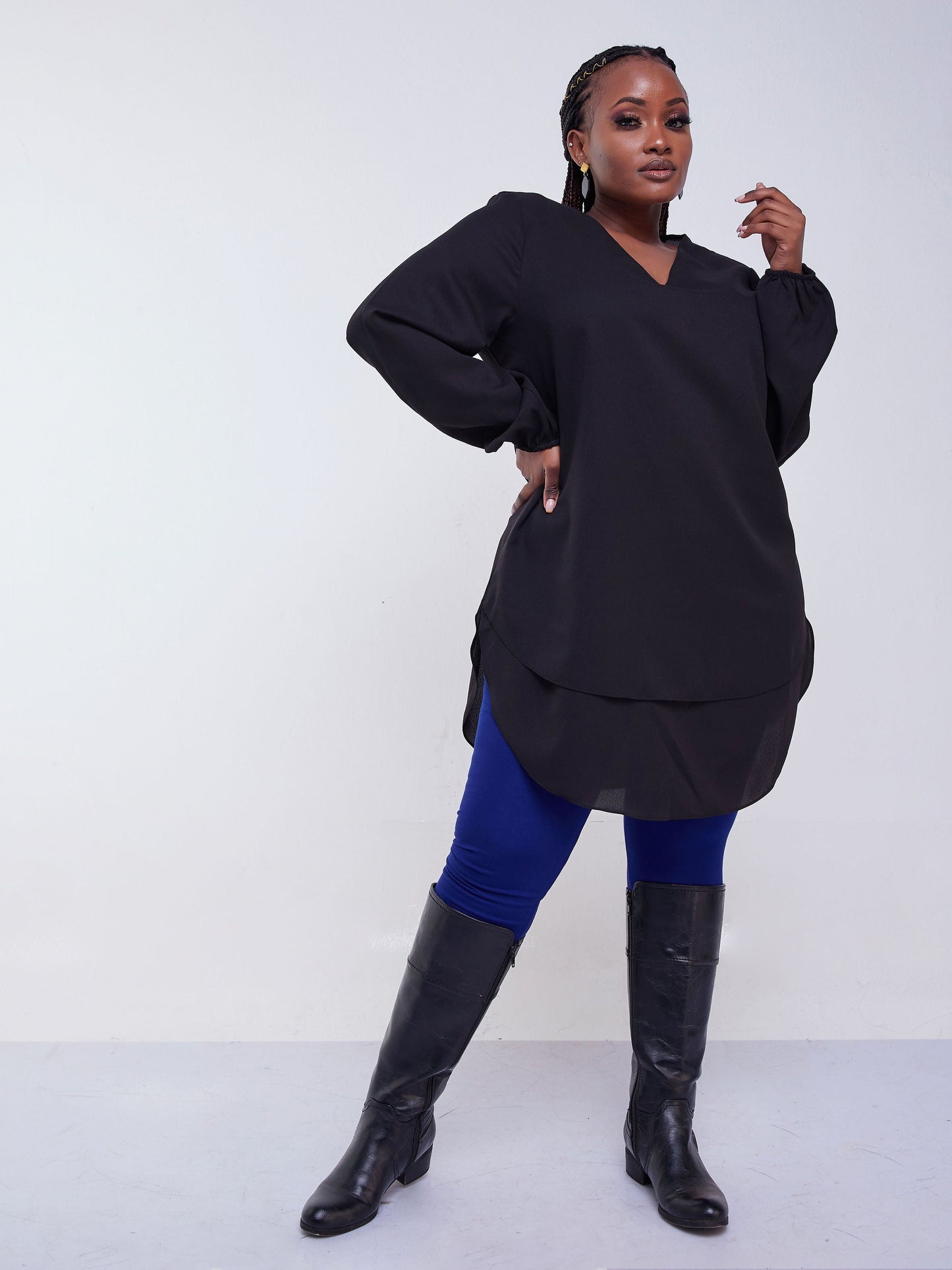 Vivo Jema Scalloped Chiffon Top - Black