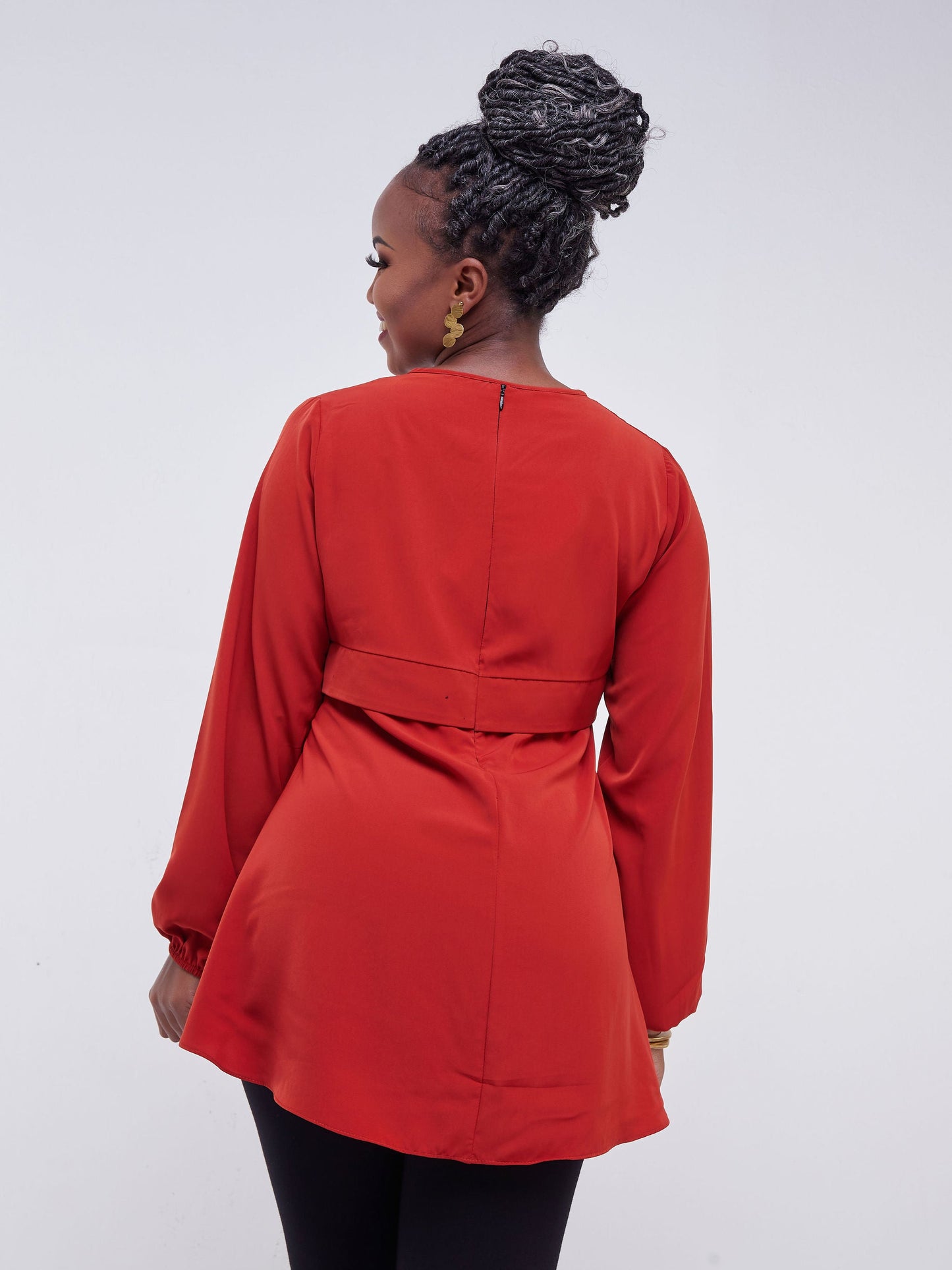 Vivo Jasiri Bishop Sleeve Cross Pleat Top - Rust