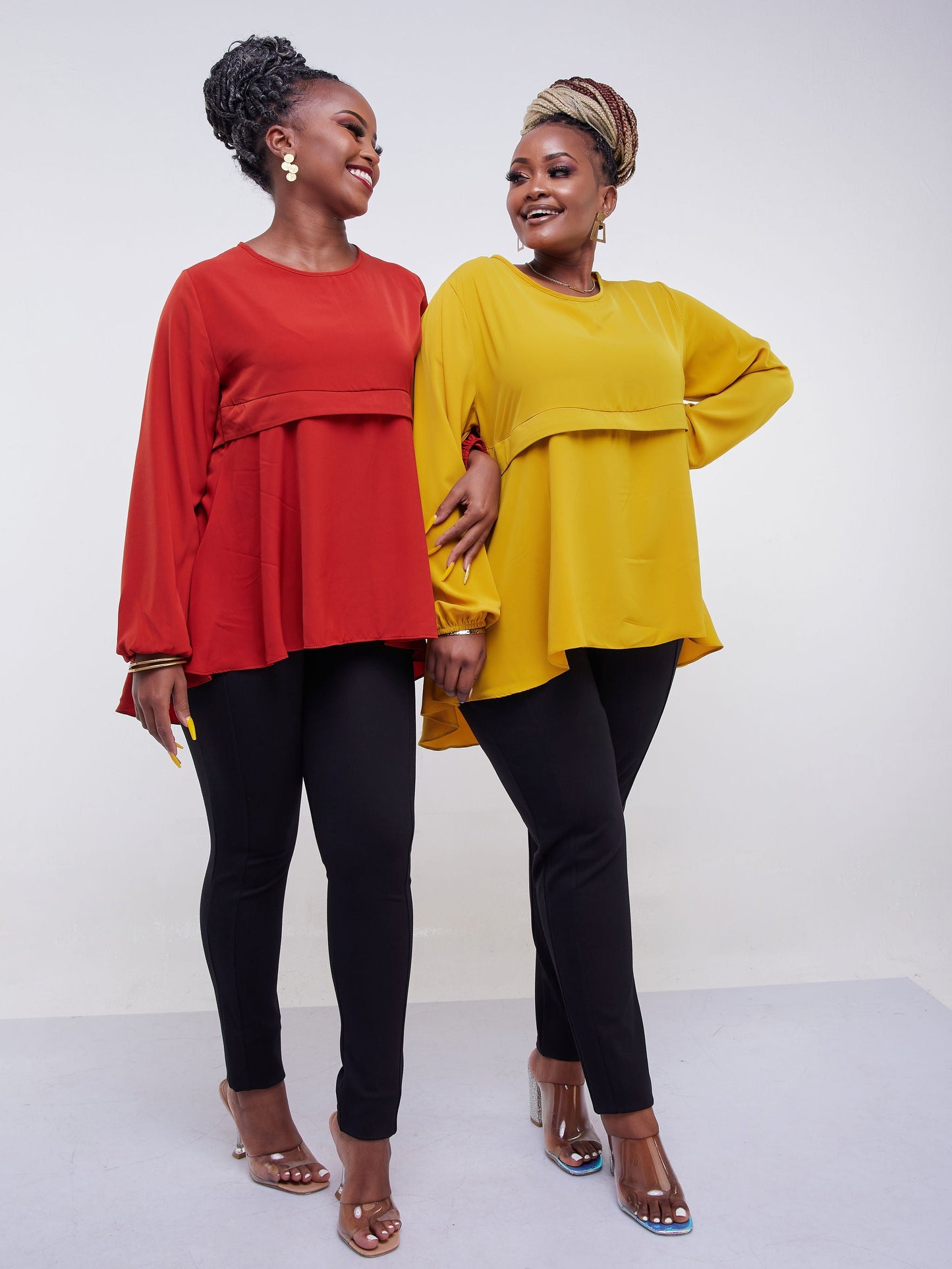 Vivo Jasiri Bishop Sleeve Cross Pleat Top - Mustard