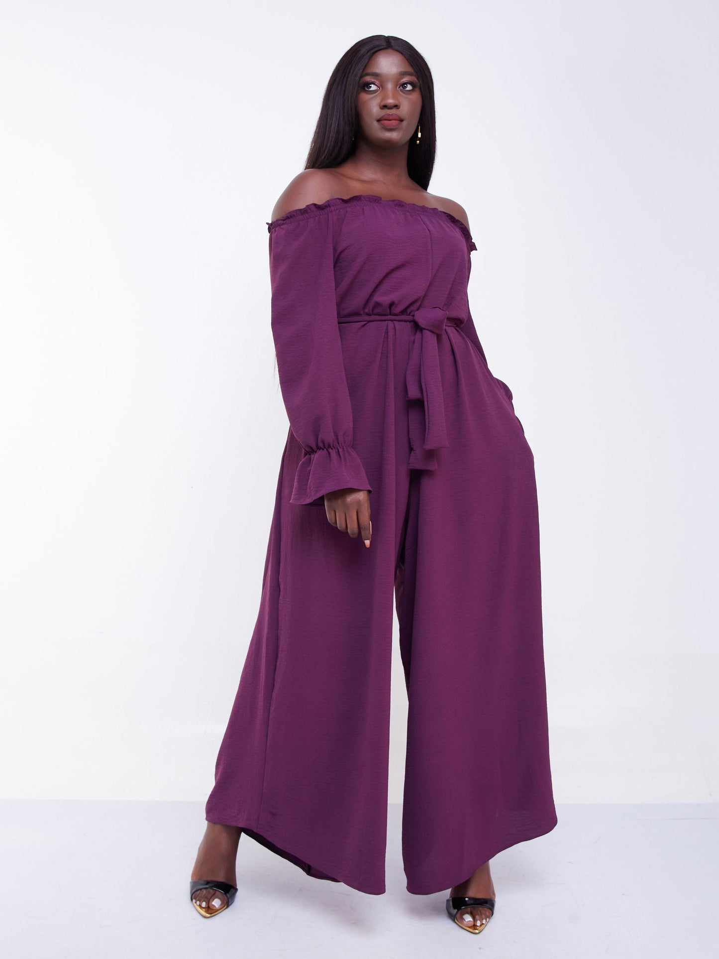 Vivo Jema Off-shoulder Long Sleeve Jumpsuit - Purple