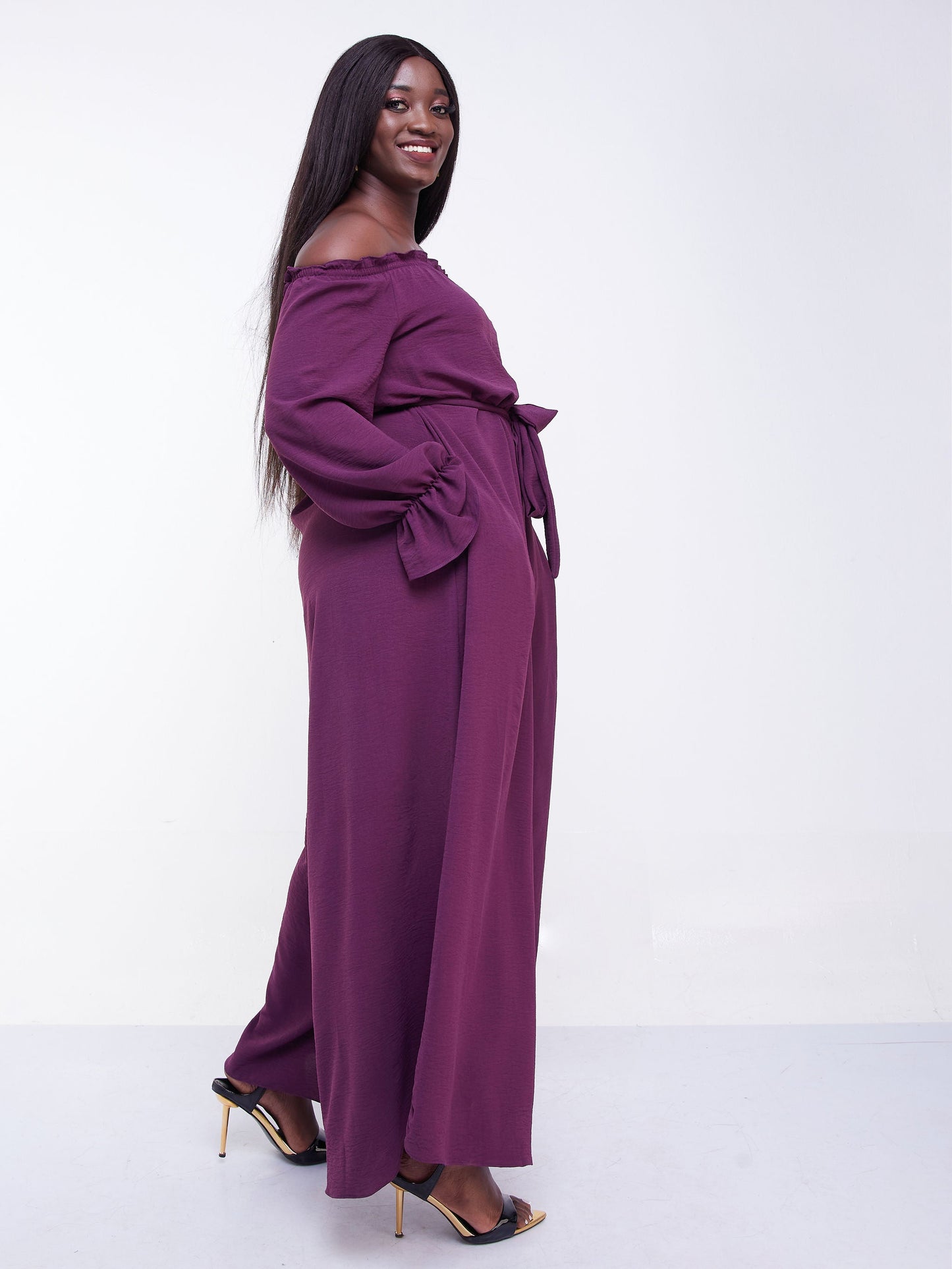 Vivo Jema Off-shoulder Long Sleeve Jumpsuit - Purple