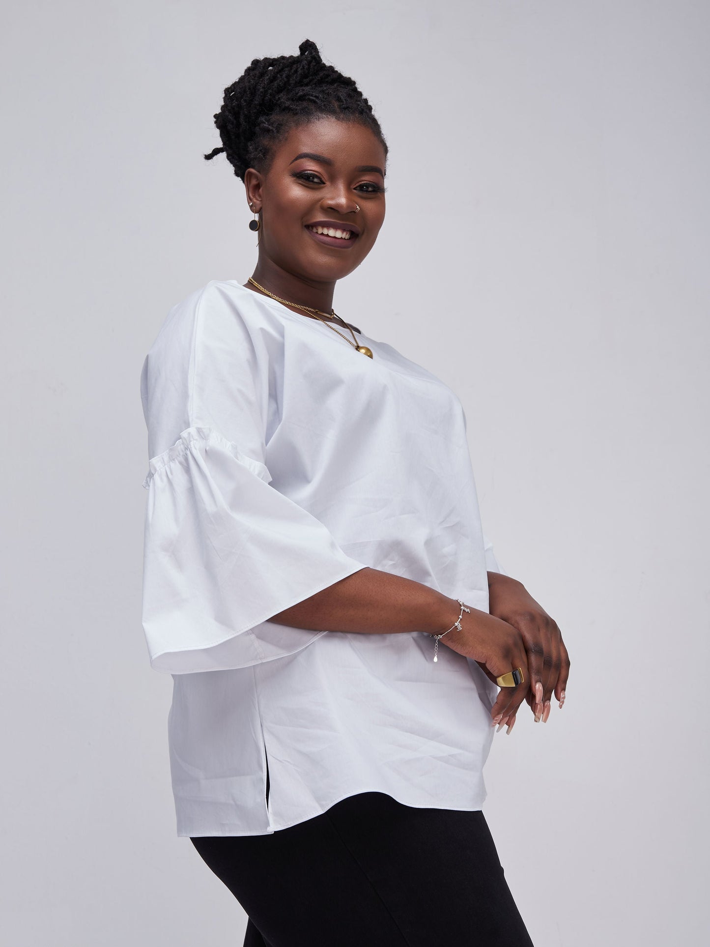 Safari Kaya Flounce Sleeve Top - White