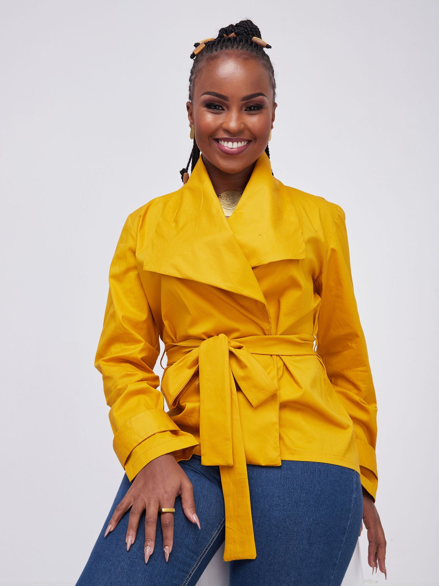 Safari Kaya Long Sleeve Shawl Collar Jacket - Mustard