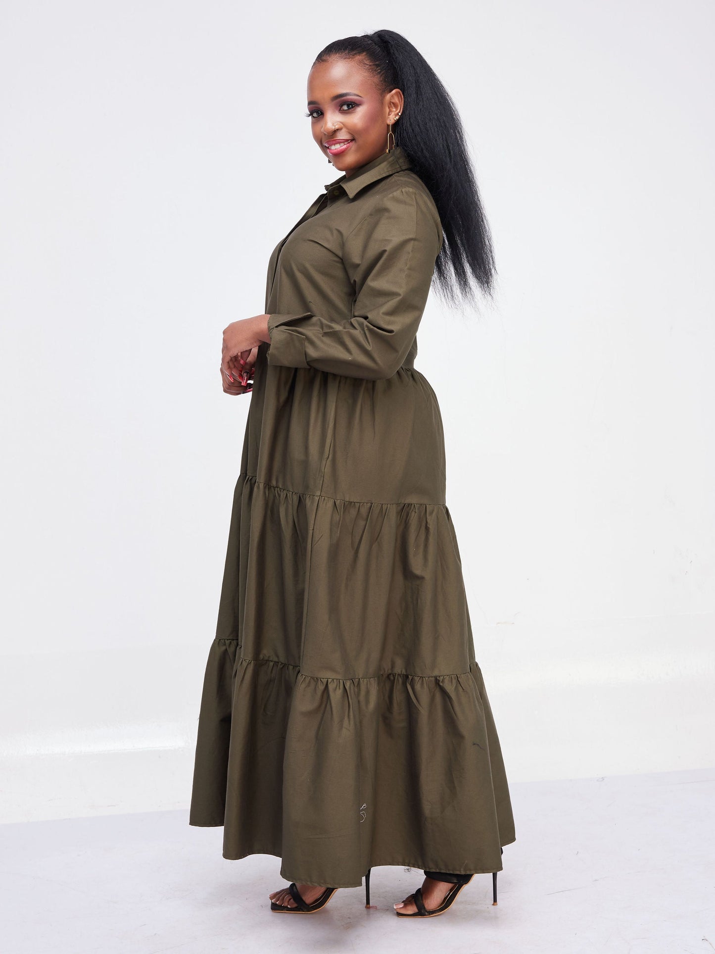 Safari Kaya Long Sleeve 3 Tiered Maxi Dress - Hunters Green
