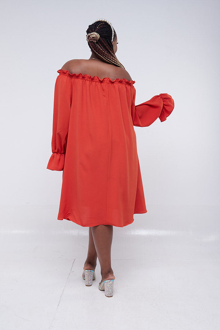 Vivo Jema Off Shoulder Tent Knee Length Dress - Orange