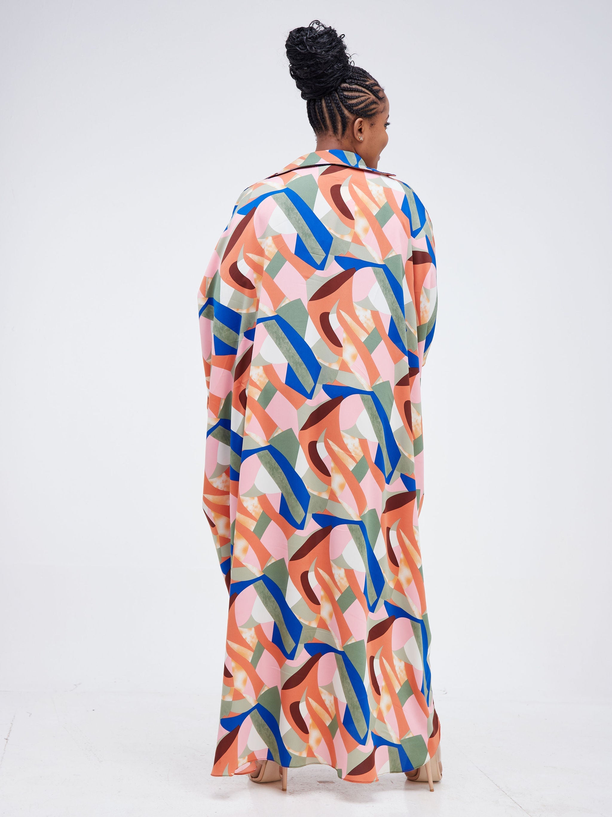 Vivo Muna Oversized Maxi Shirt - Blue / Brown Geometric Print