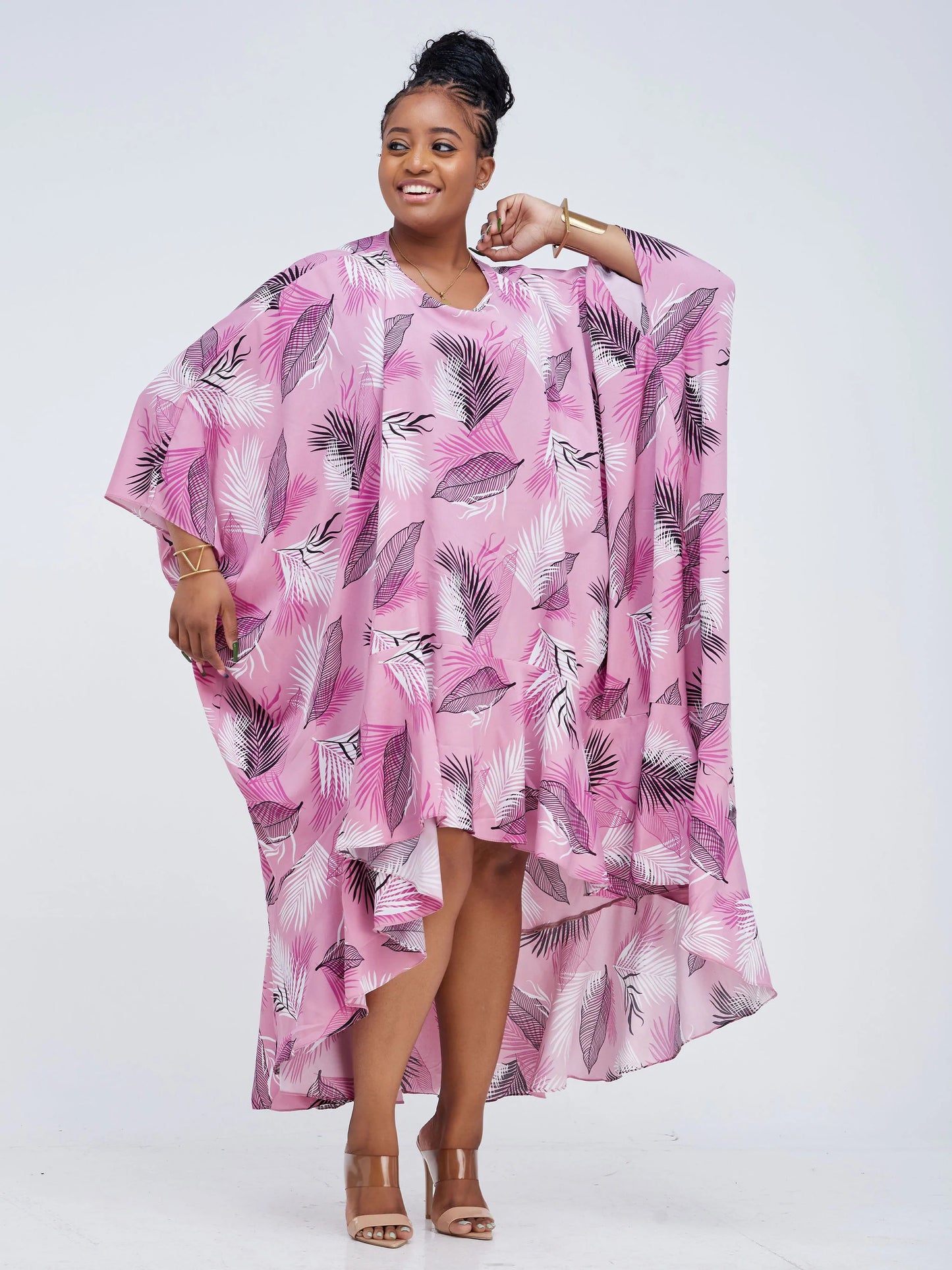 Vivo Lalea Tulip Flounce High Low Kaftan - Pink Floral