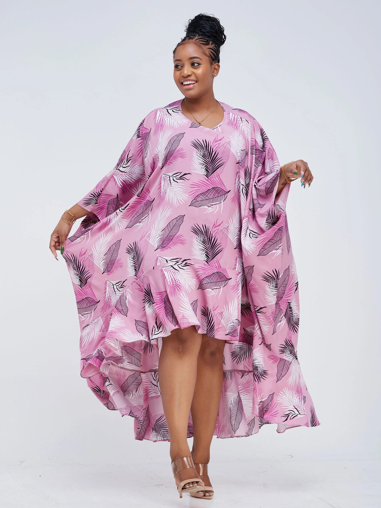 Vivo Lalea Tulip Flounce High Low Kaftan - Pink Floral