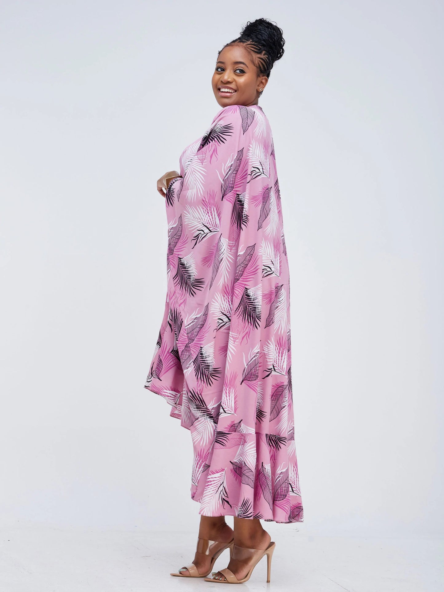 Vivo Lalea Tulip Flounce High Low Kaftan - Pink Floral