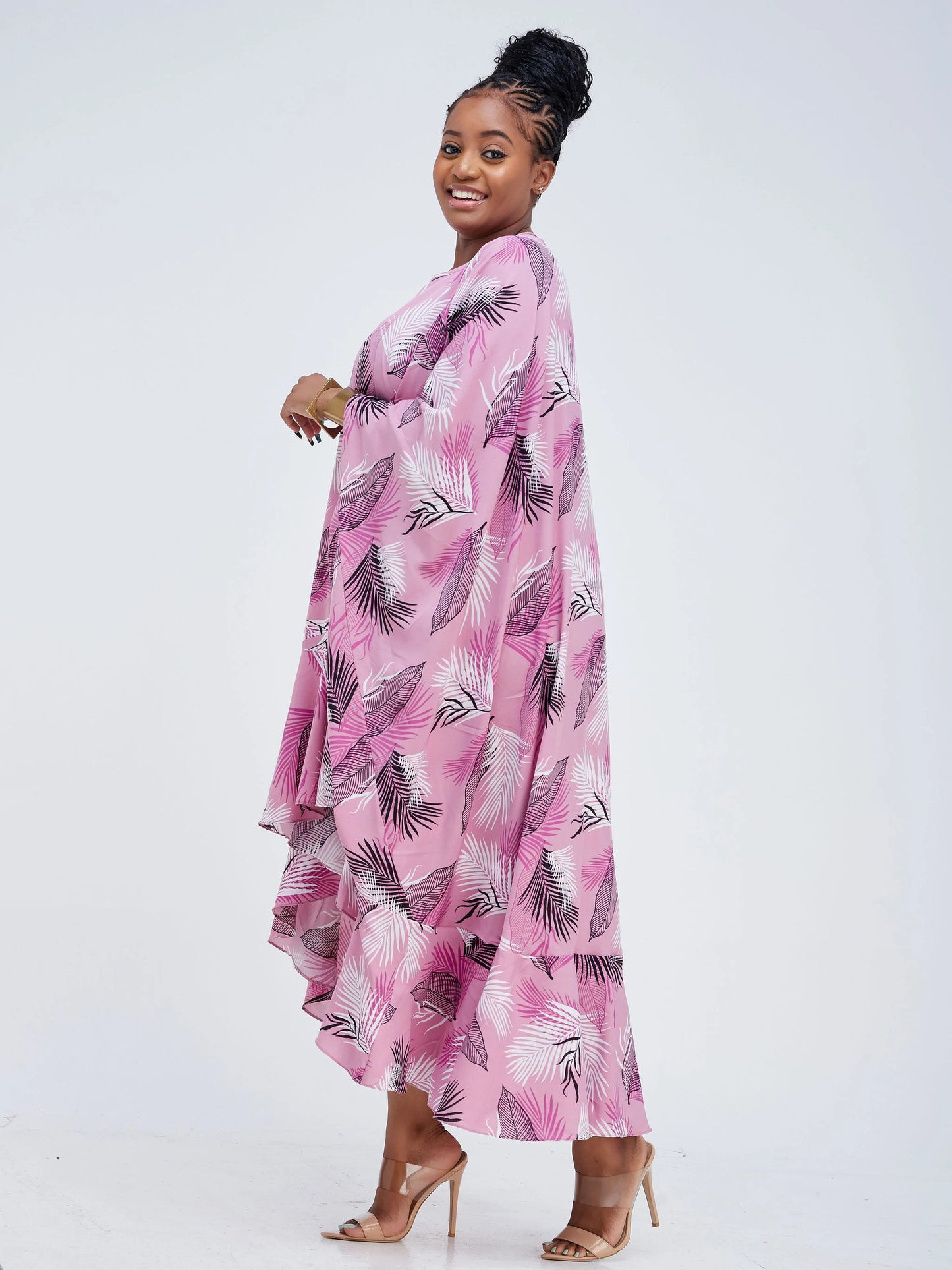 Vivo Lalea Tulip Flounce High Low Kaftan - Pink Floral