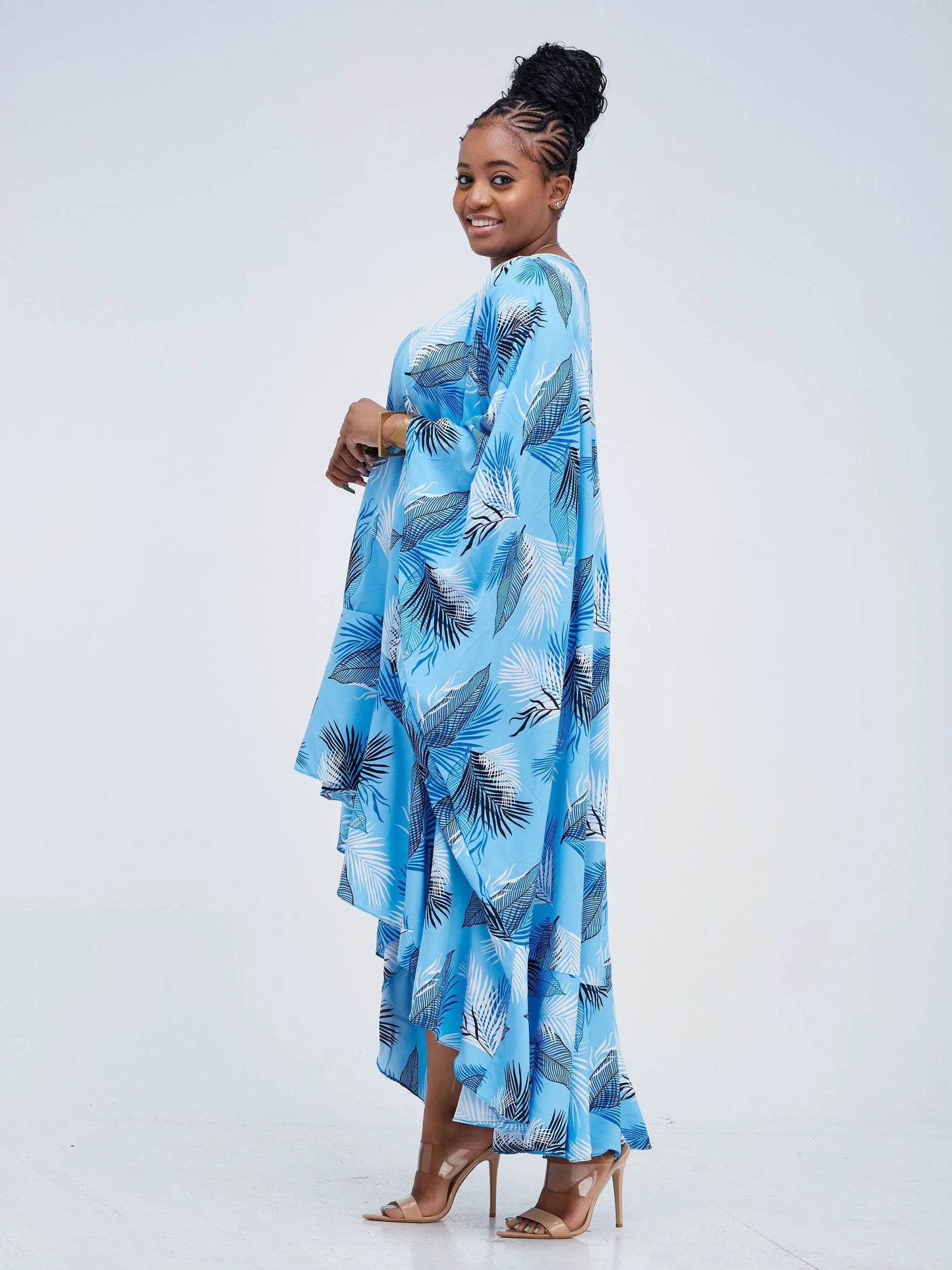 Vivo Lalea Tulip Flounce High Low Kaftan - Blue Floral