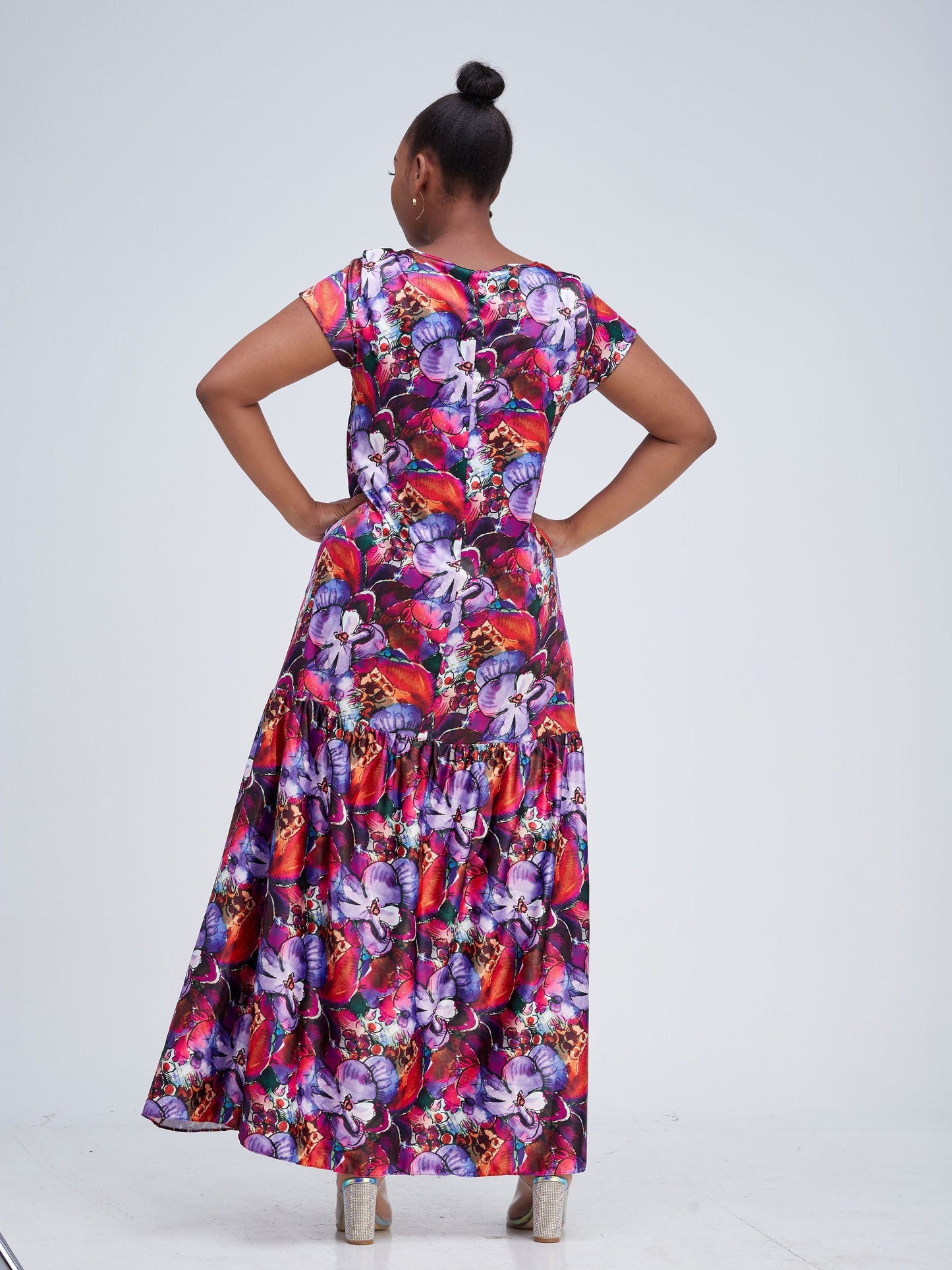 Vivo Jamila 1 Tier Maxi Dress - Purple / Red Abstract Print
