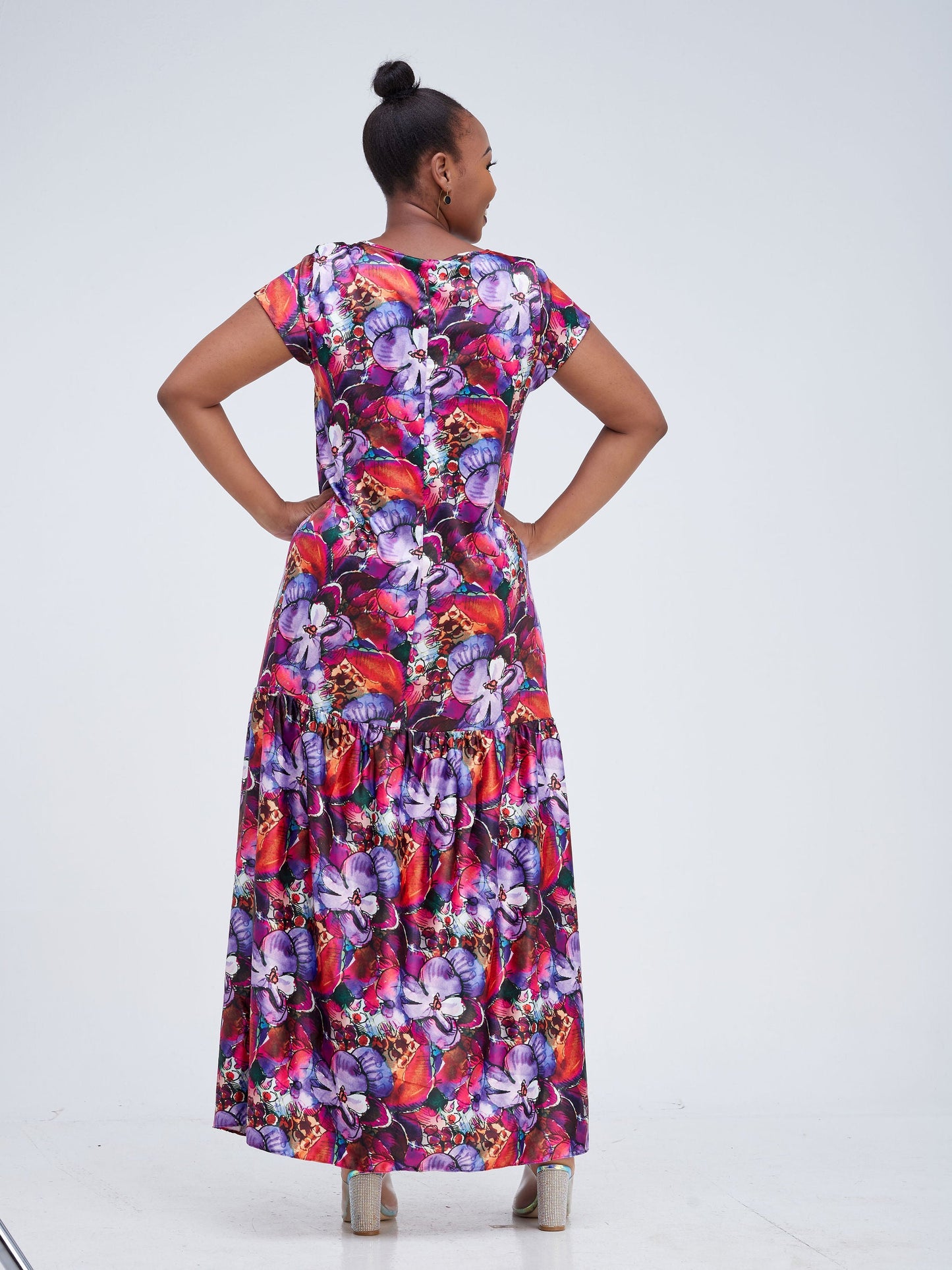 Vivo Jamila 1 Tier Maxi Dress - Purple / Red Abstract Print