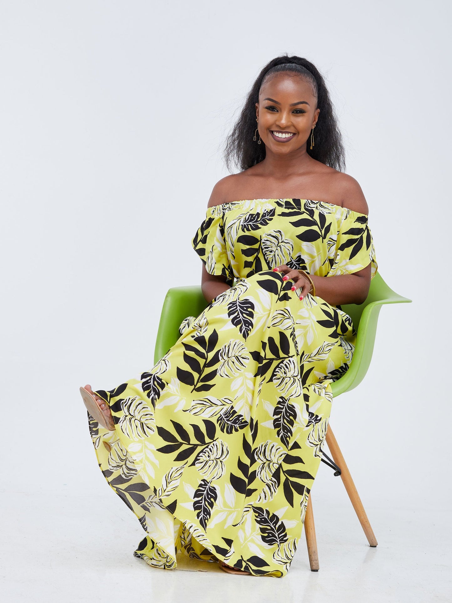 Vivo Lalea Off Shoulder Maxi Dress - Yellow Floral Print