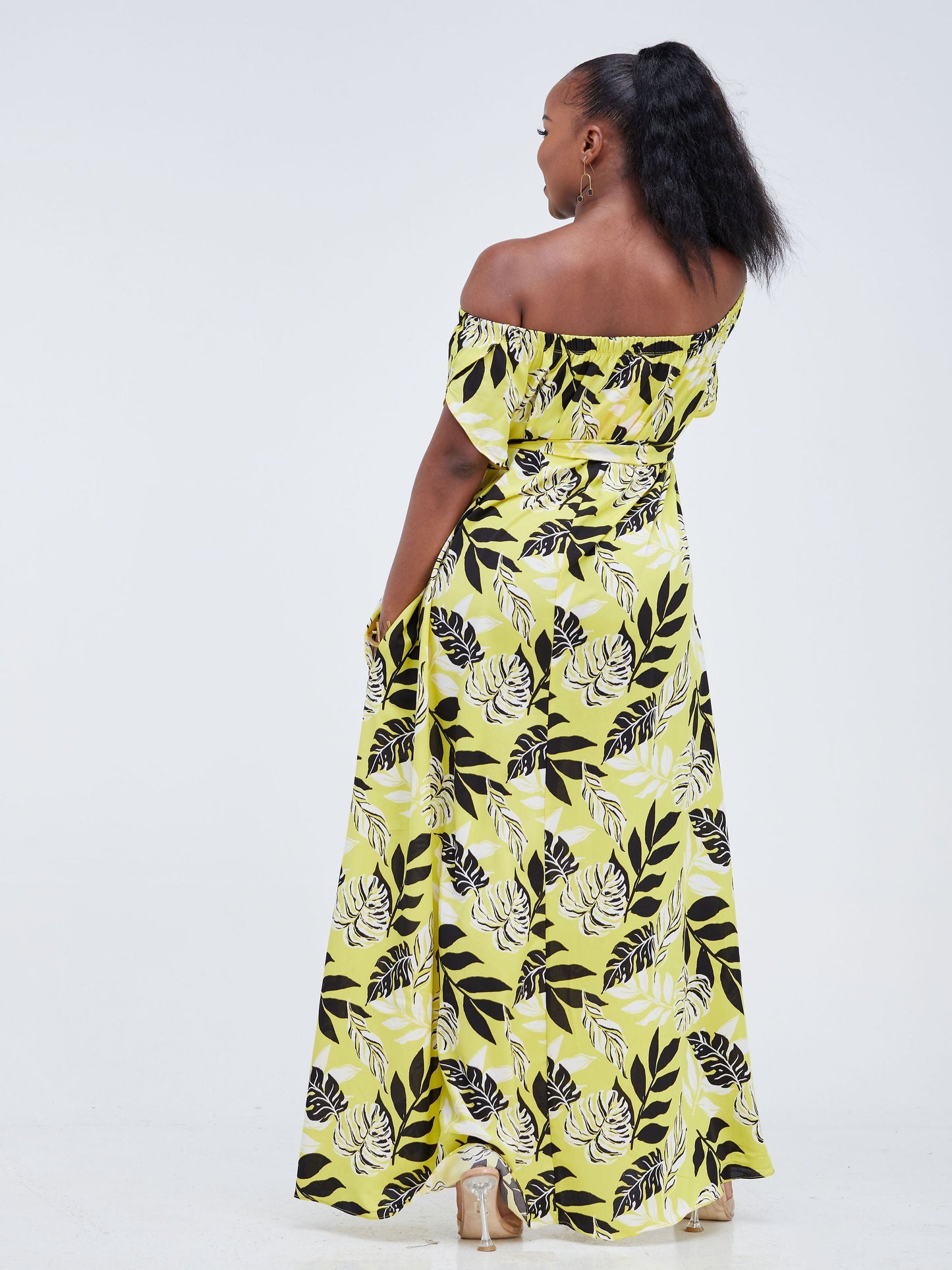 Vivo Lalea Off Shoulder Maxi Dress - Yellow Floral Print
