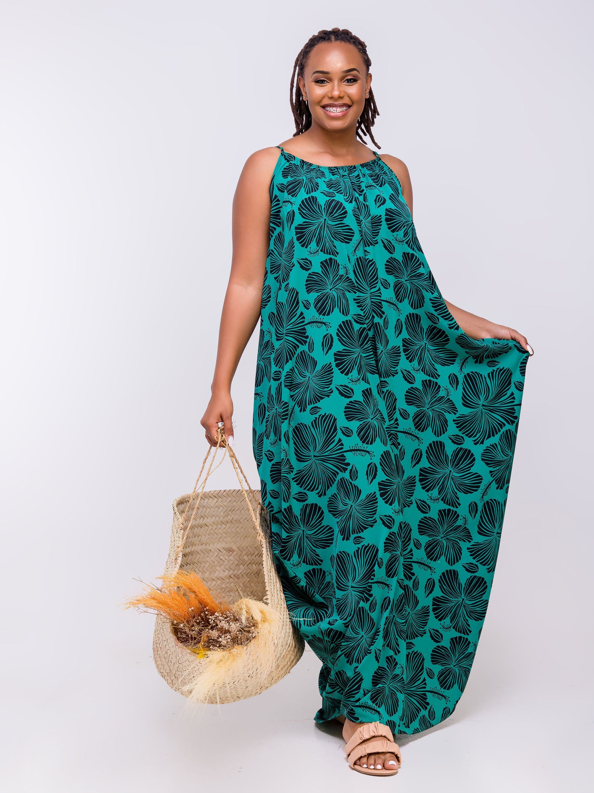 Vivo Zola Cowl Strappy Maxi - Teal / Black Floral Print