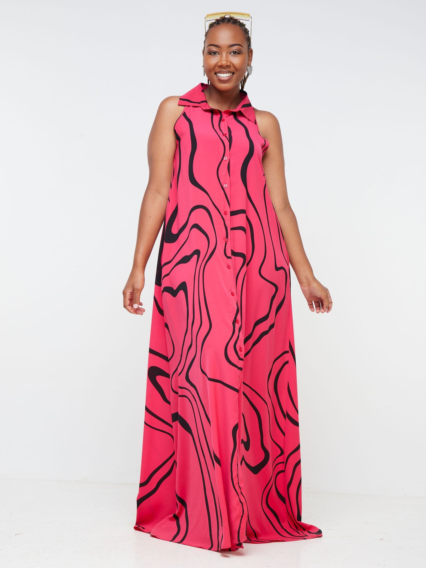 Vivo Nana Halter Neck Maxi Dress - Light Pink / Black Abstract Print