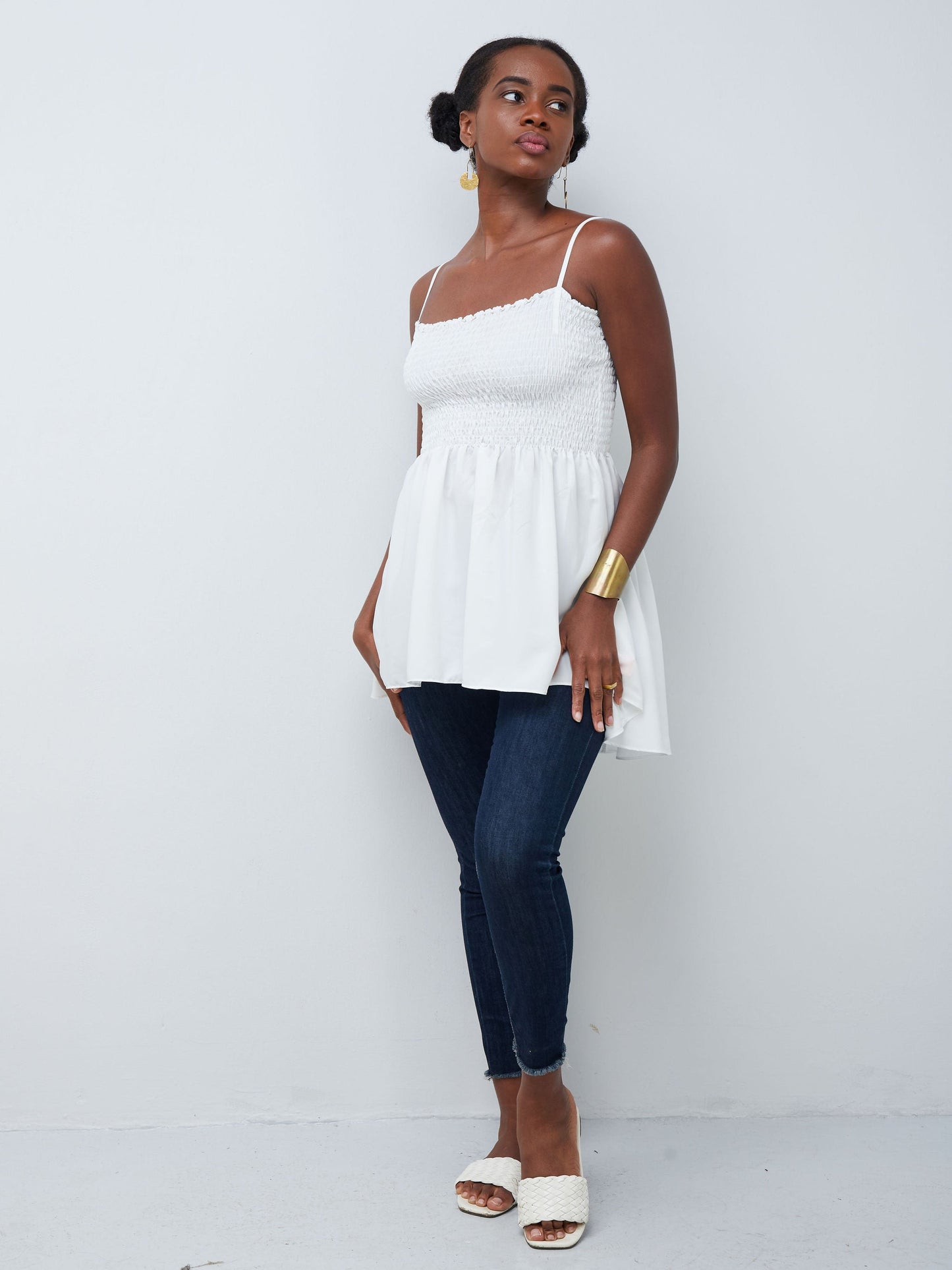 Vivo Nana Shirred High Low Top - White