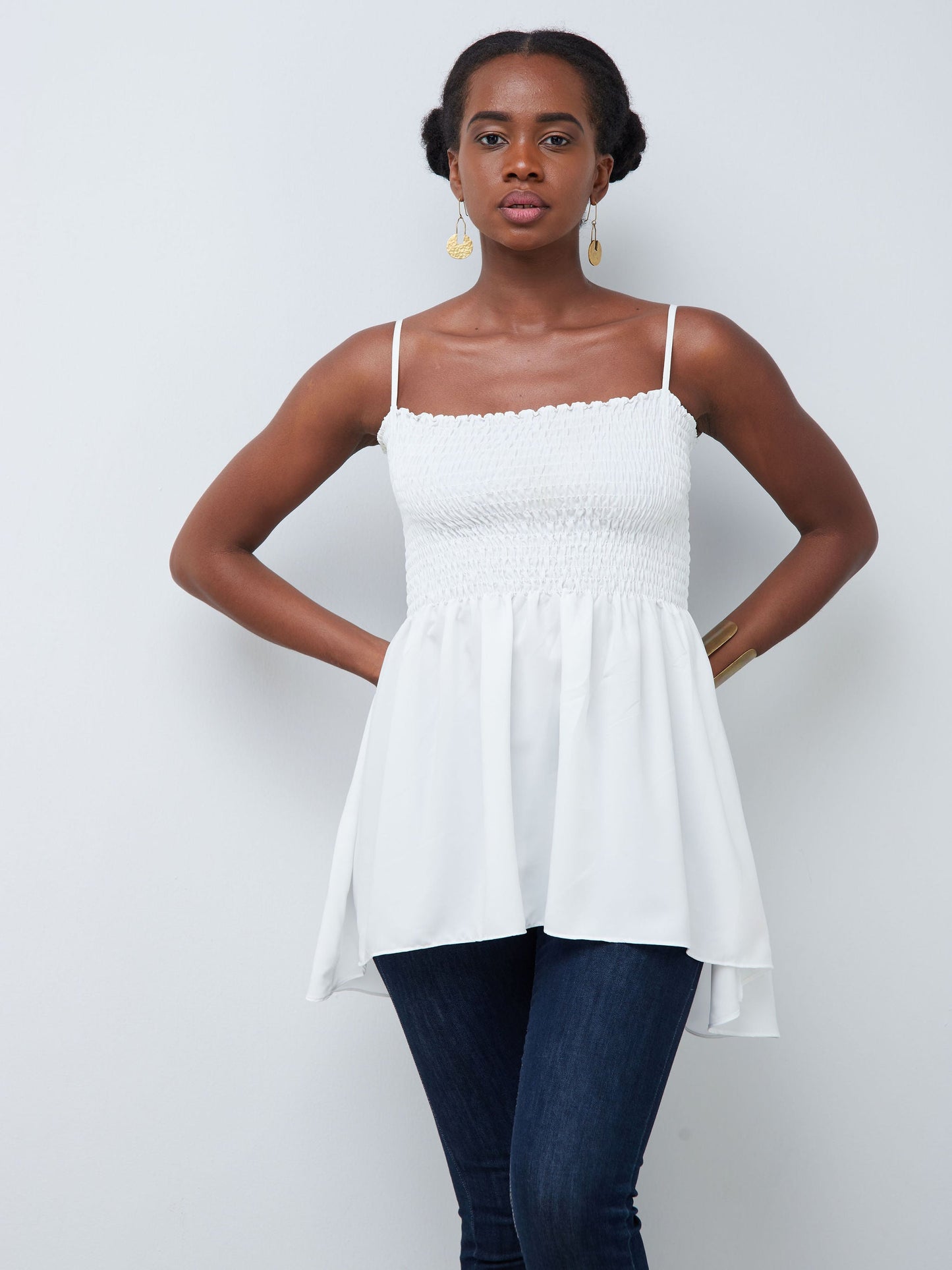 Vivo Nana Shirred High Low Top - White