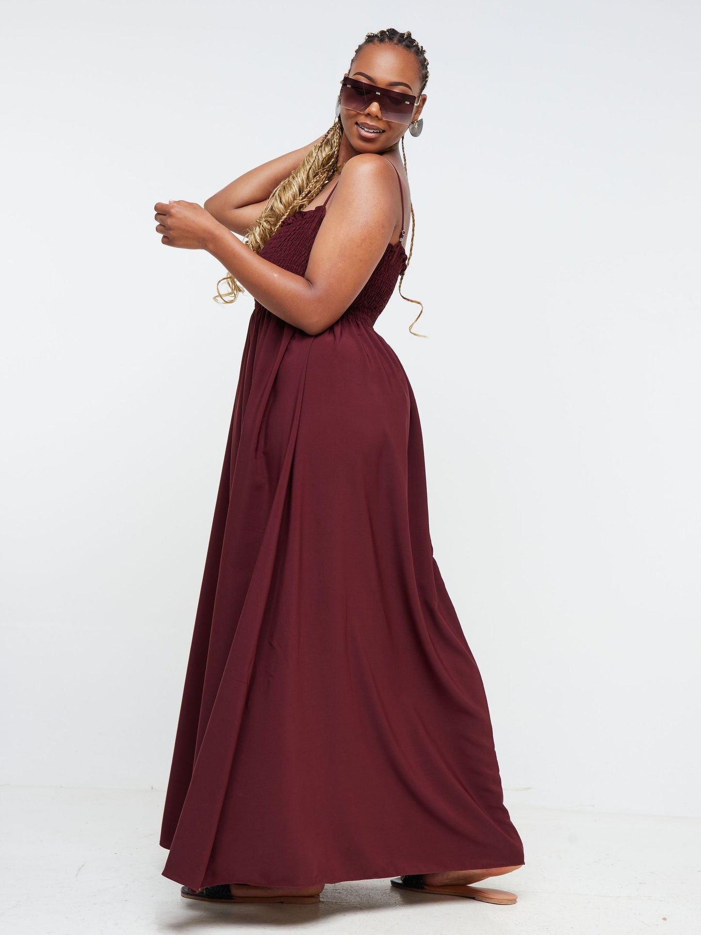 Vivo Nana Shirred Maxi Dress - Maroon